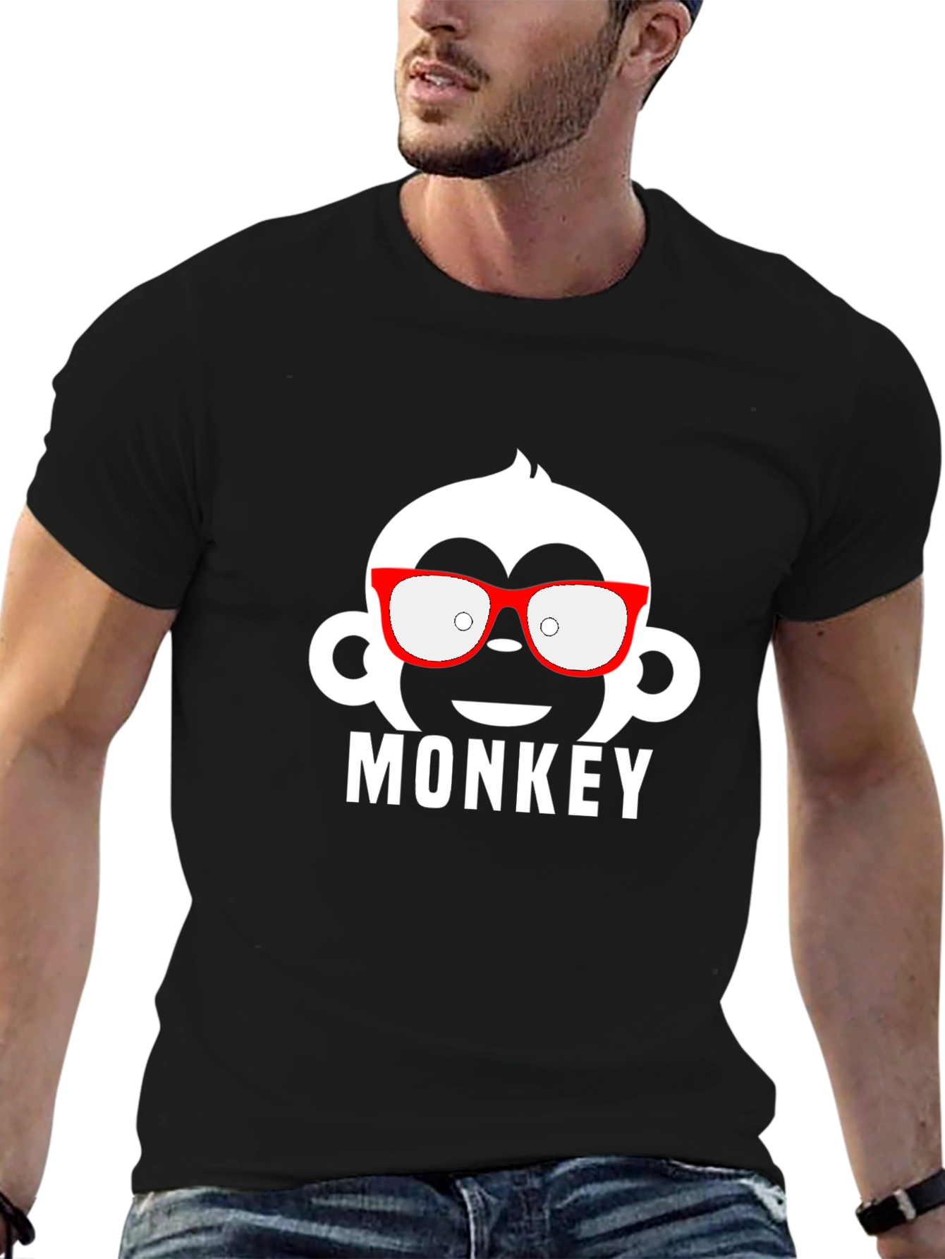 Black Monkey with Glasses Graphic Tee - Black Cotton T-Shirt view 6