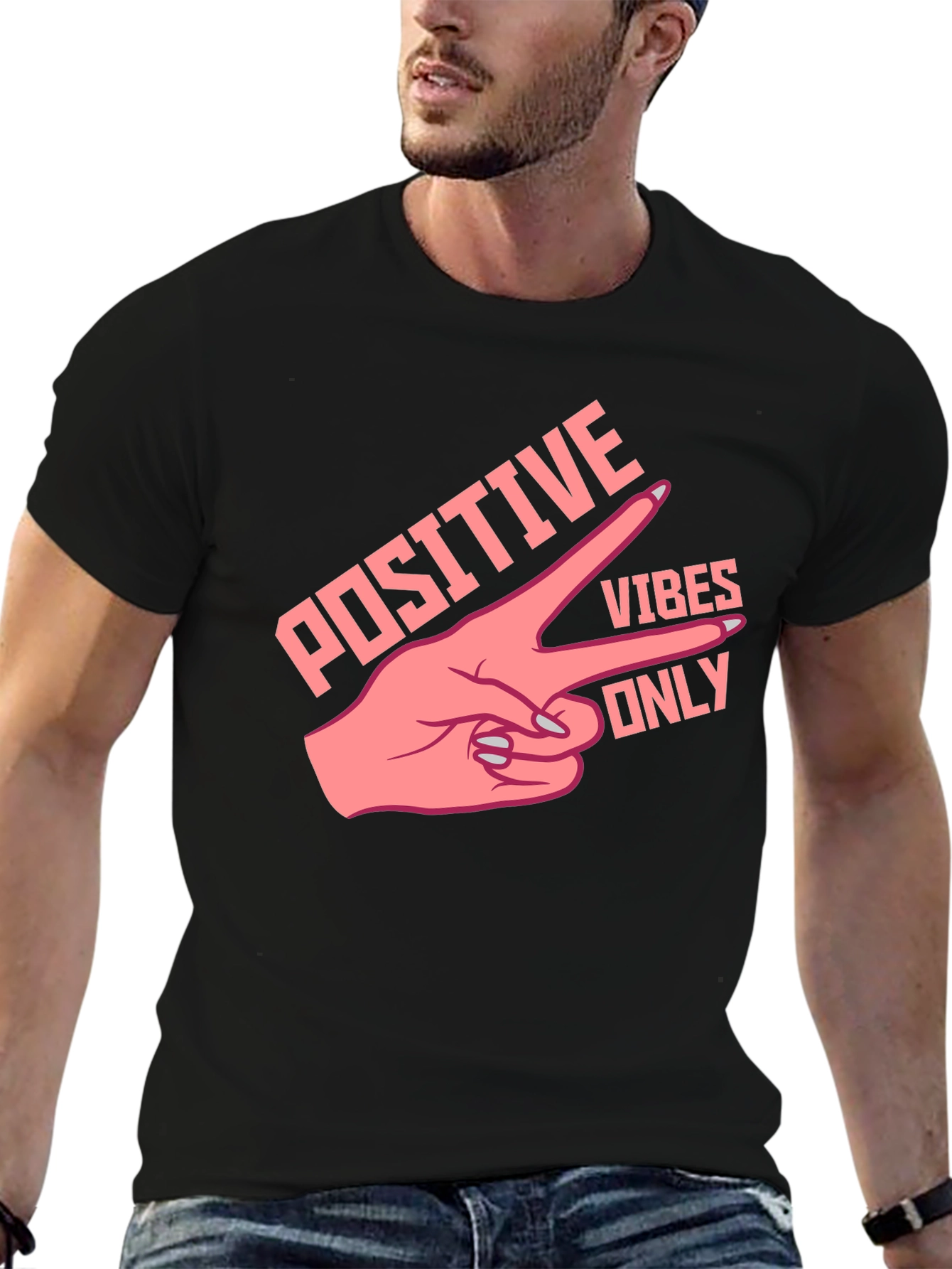 Black Positive Vibes Only Graphic Tee - Black view 6