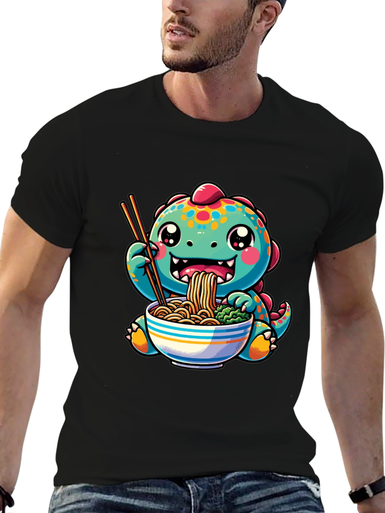 Black Dino Ramen Lover T-Shirt view 6