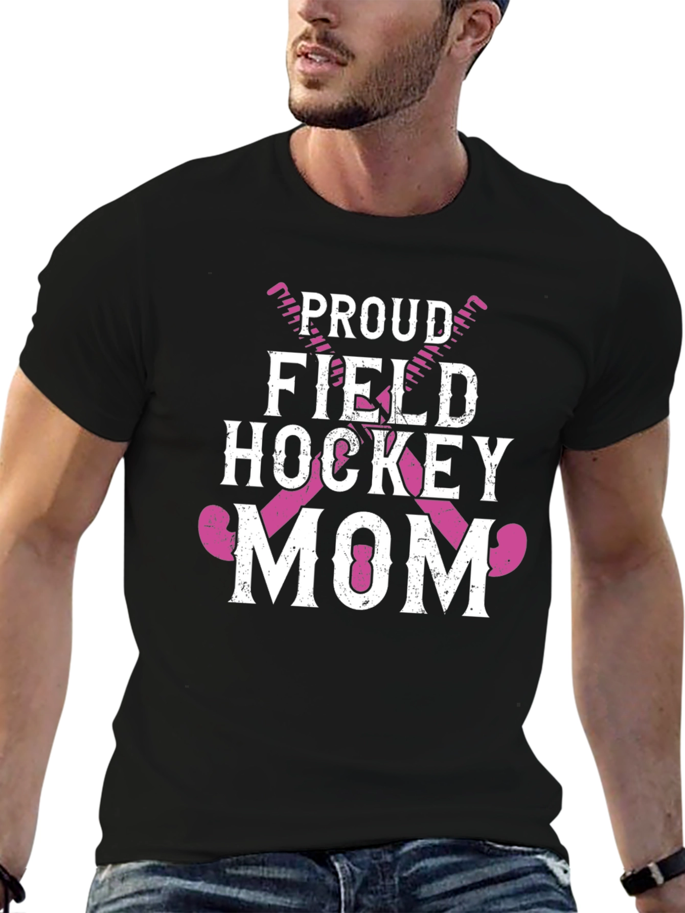Black Proud Field Hockey Mom Graphic T-Shirt view 6