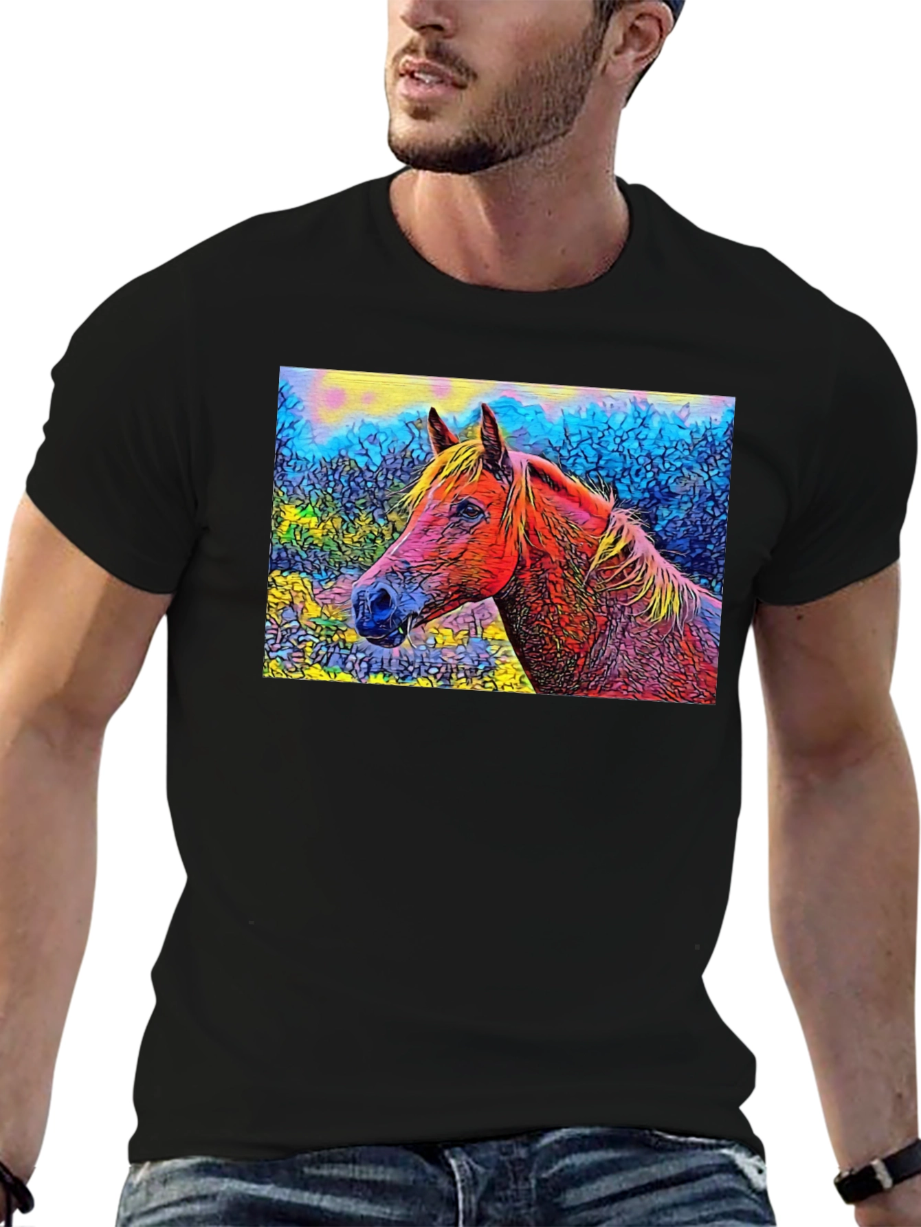 Black Horse Art T-Shirt - Unique Graphic Tee view 6