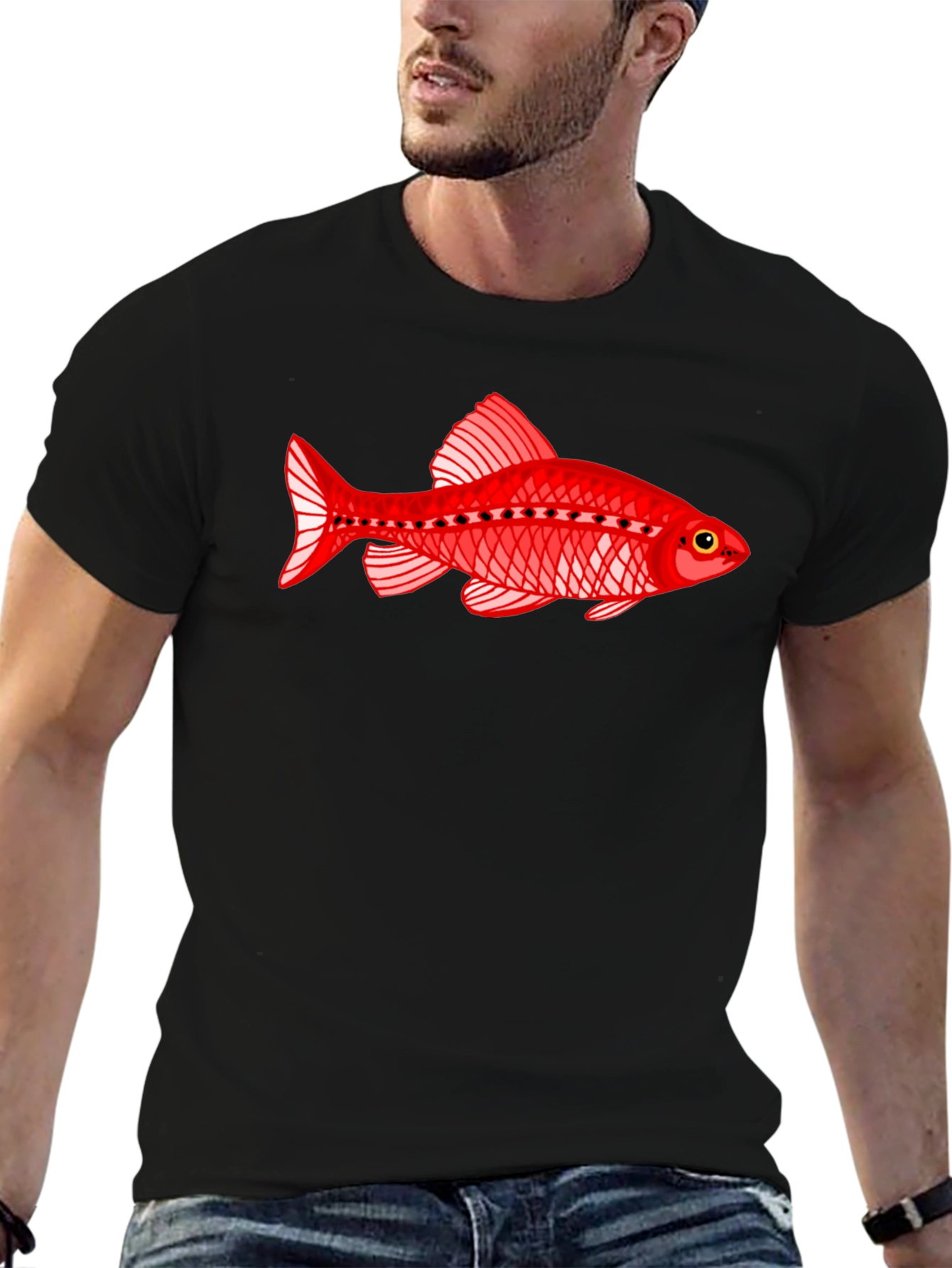 Black Red Fish Graphic T-Shirt view 6