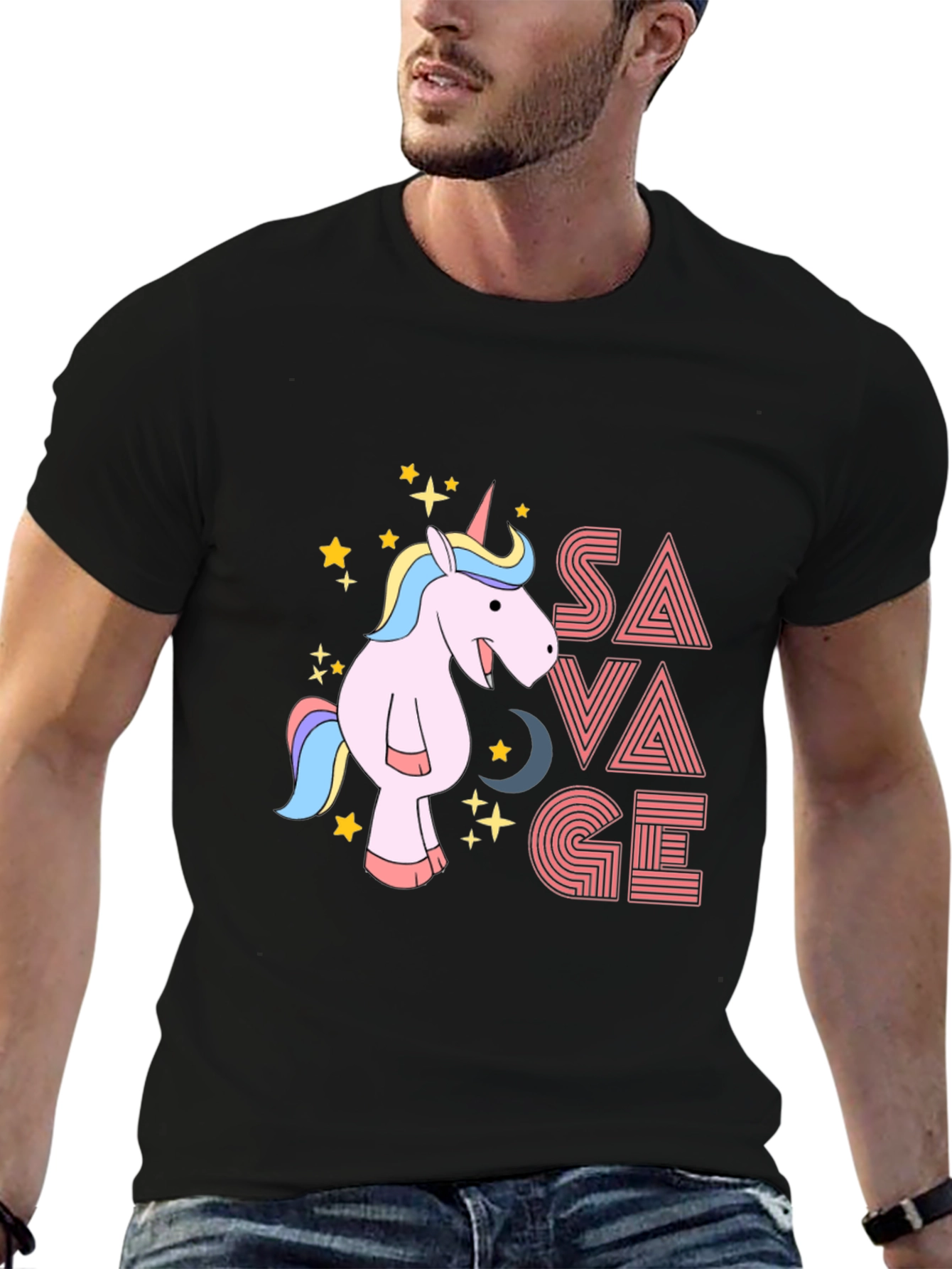 Black Savage Unicorn Graphic Tee - Black Cotton view 6