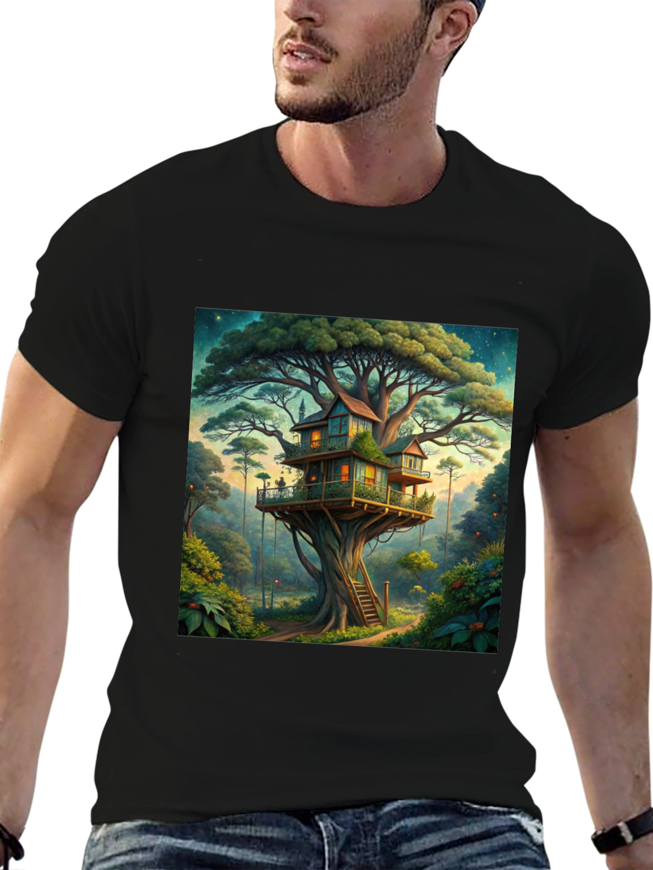 Black Treehouse Graphic Tee - Nature Lover's T-Shirt view 6