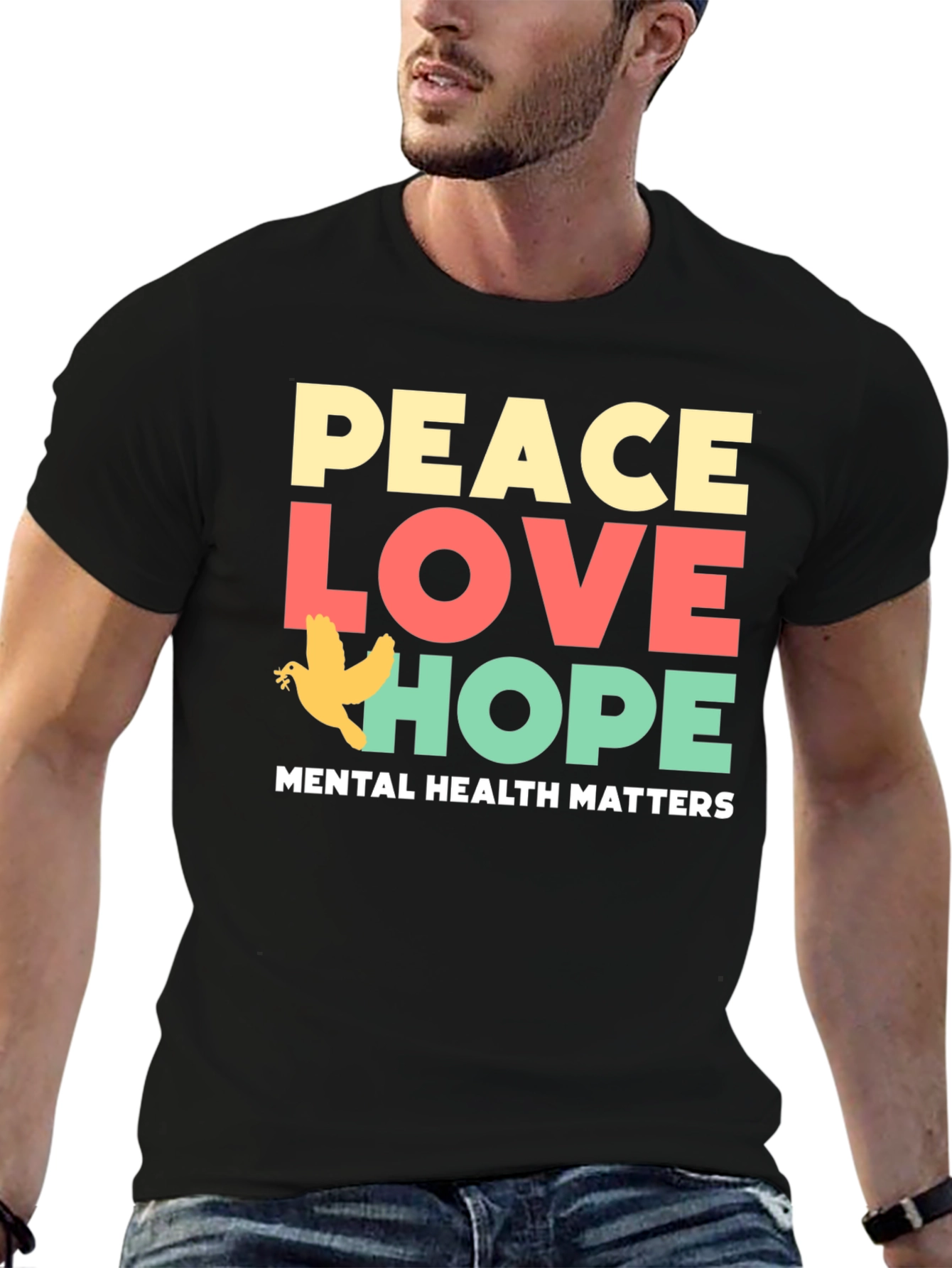 Black Peace Love Hope T-Shirt Mental Health Awareness Tee view 6