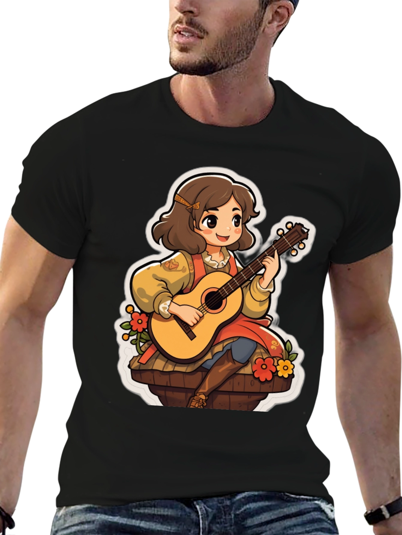Black Guitar Girl T-Shirt - Musical Style view 6