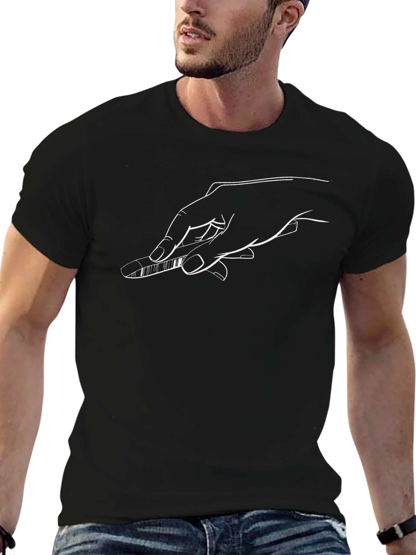 Black Piano Hand Tee - Unisex Black Cotton T-Shirt view 6
