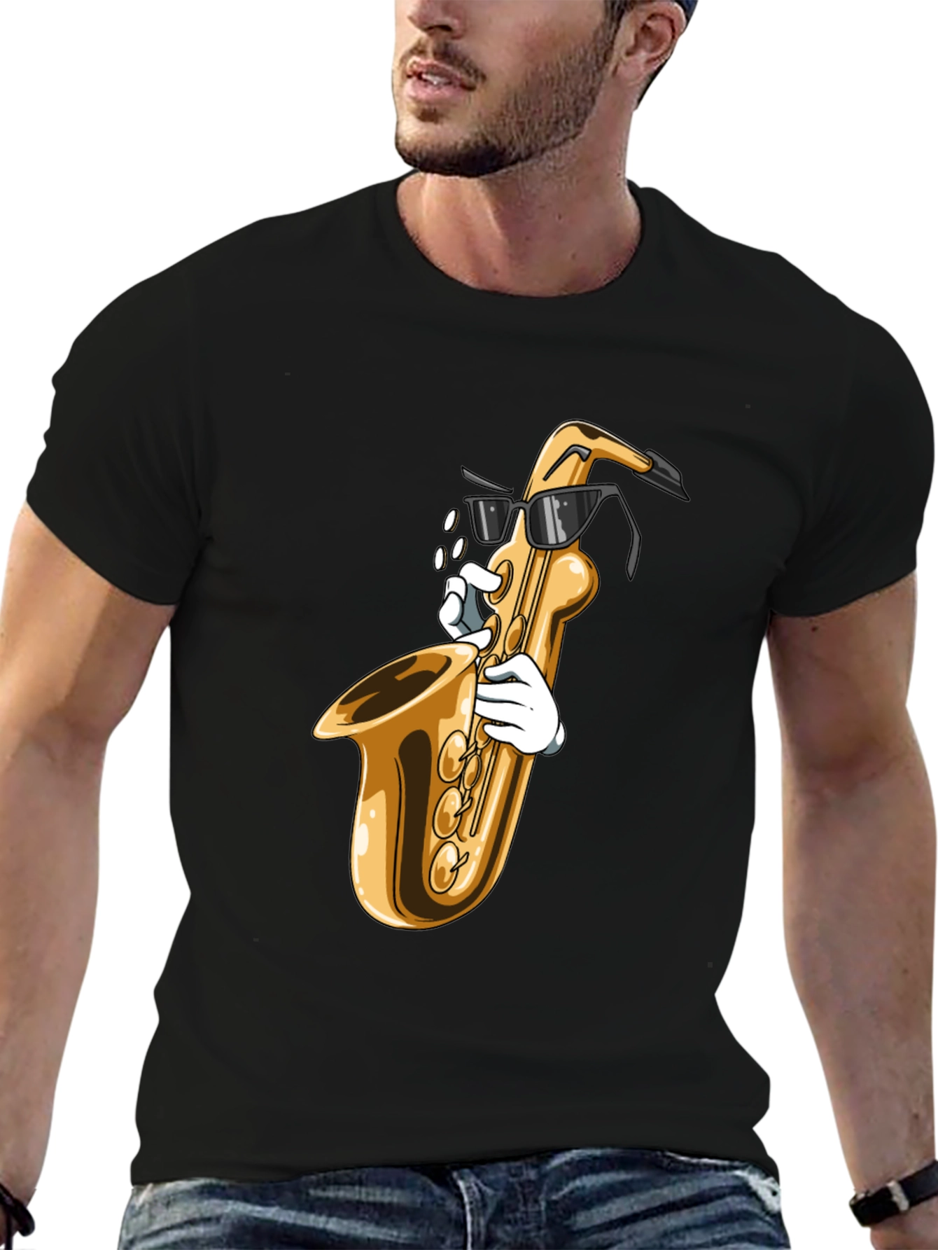 Black Cool Saxophone Graphic Tee - Music Lover Shirt view 6