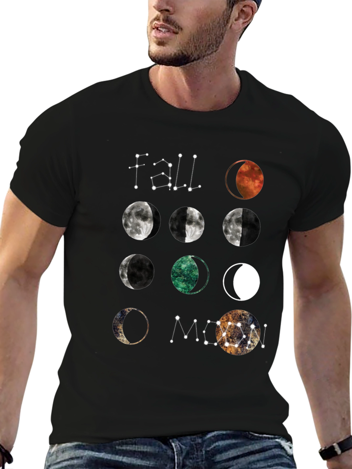 Black Moon Phases Graphic T-Shirt - Celestial Design view 6