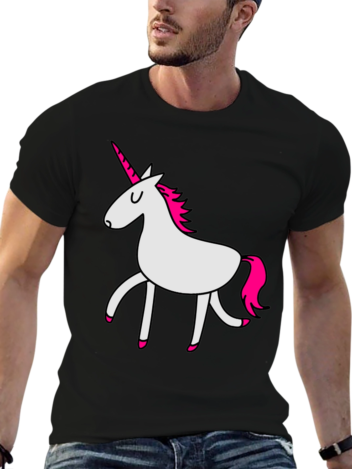 Black Unicorn Graphic T-Shirt - Black Crew Neck Tee view 6