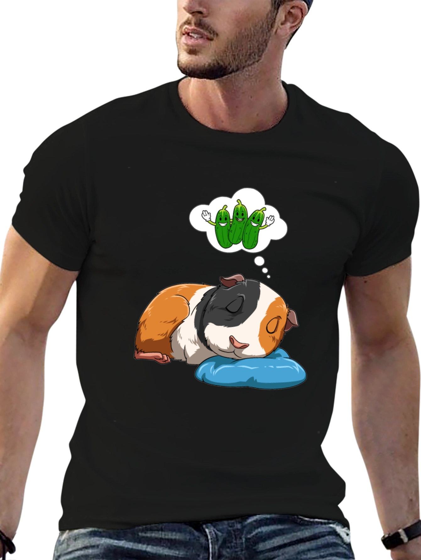 Black Dreaming Guinea Pig T-Shirt - Cute Pet Lover Tee view 6