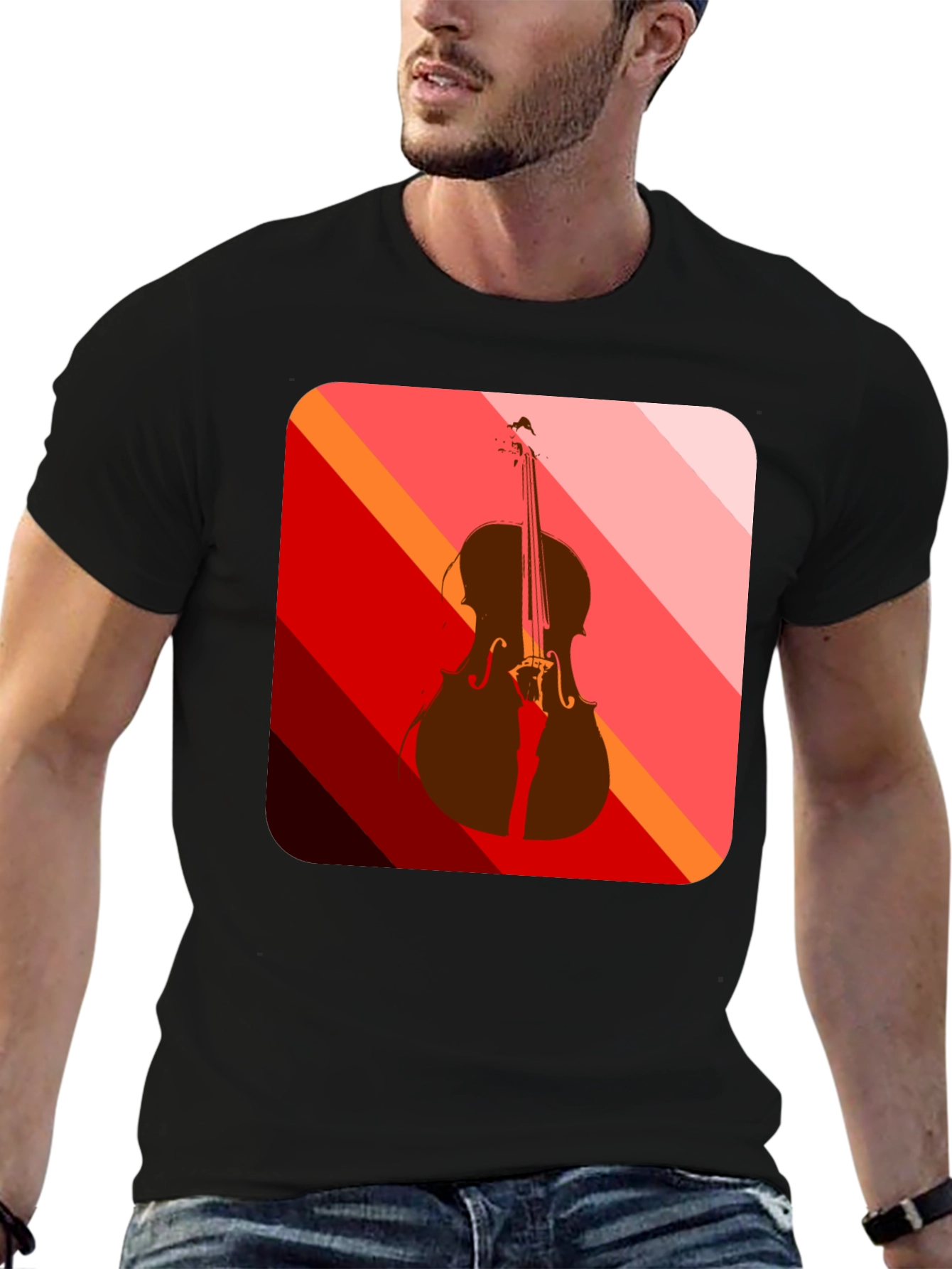 Black Abstract Cello Graphic Tee - Black view 6