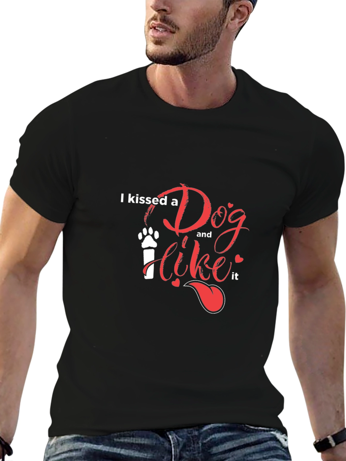 Black I Kissed A Dog T-Shirt - Casual Black Tee view 6