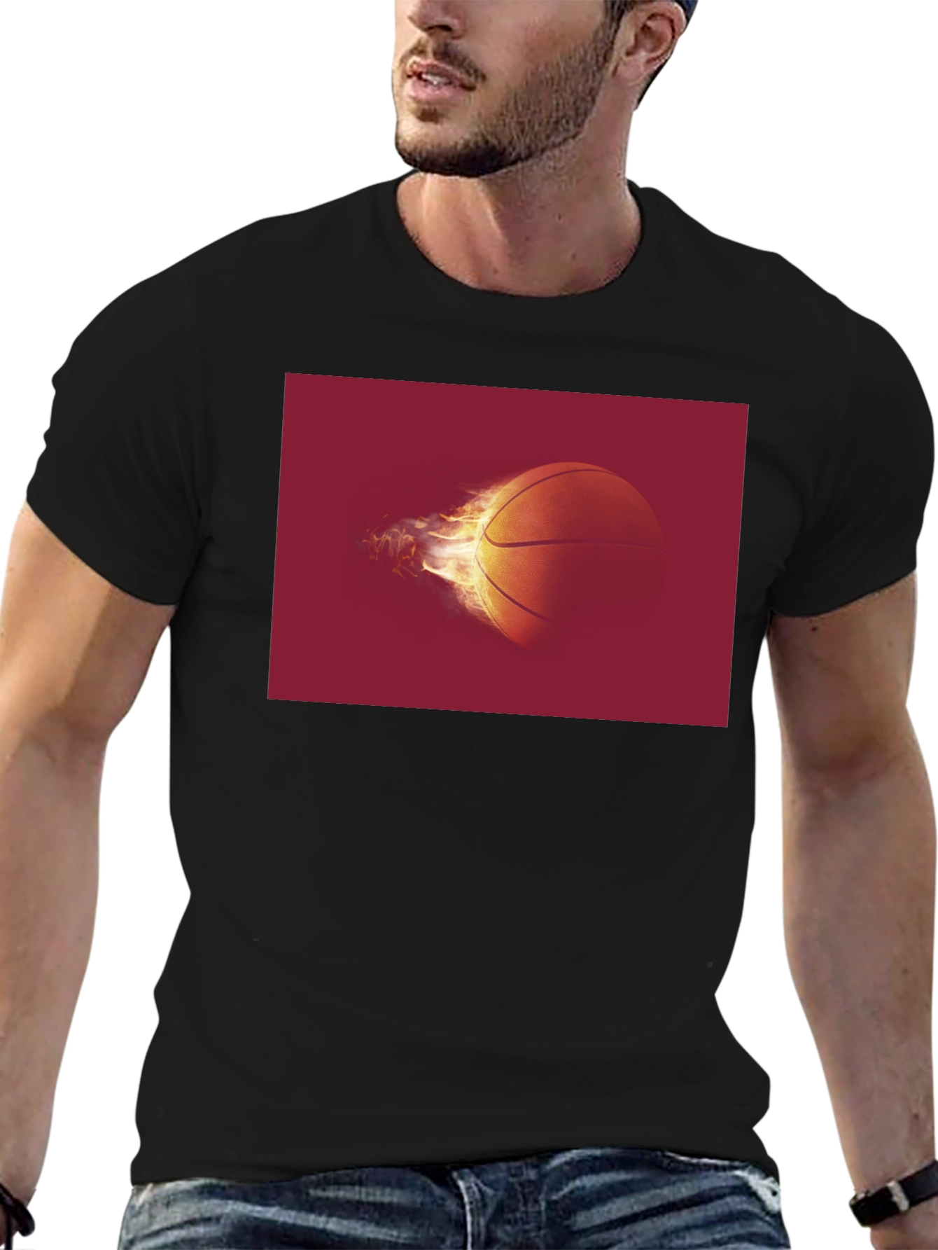 Black Flaming Basketball Graphic Tee - Black view 6