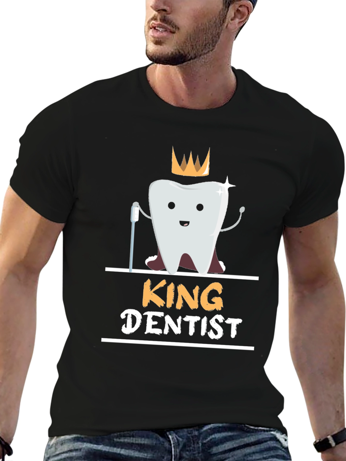 Black King Dentist T-Shirt - Funny Dental Hygienist Tee view 6