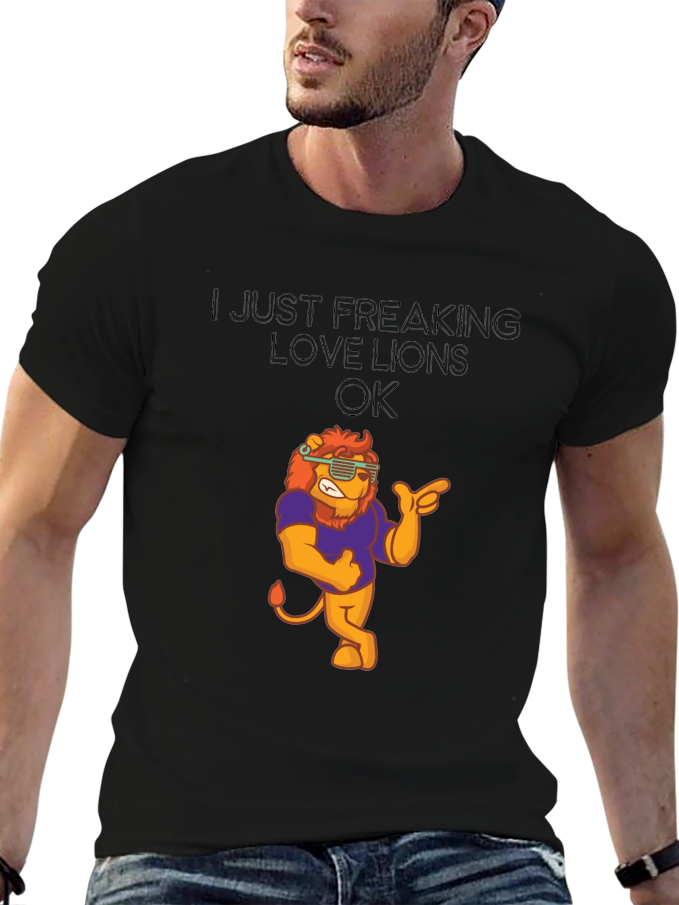 Black I Just Freaking Love Lions T-Shirt - Funny Lion Graphic Tee view 6