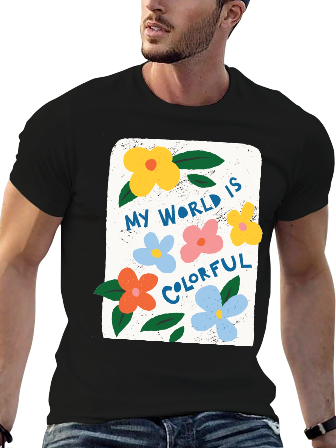 Black Colorful World Graphic Tee - Comfort & Style view 6