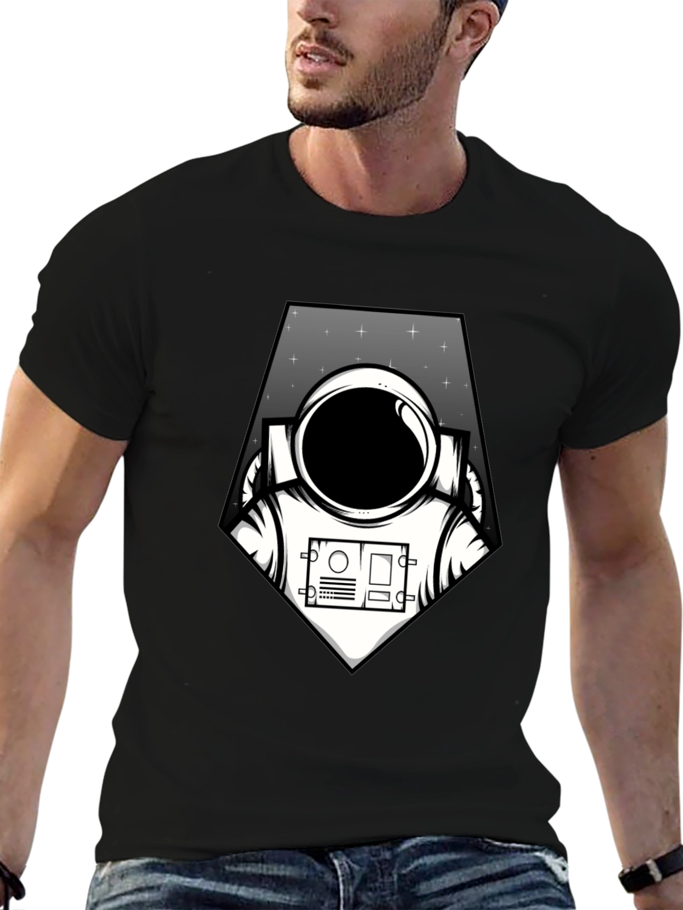 Black Astronaut Graphic Tee - Black Space Explorer T-Shirt view 6