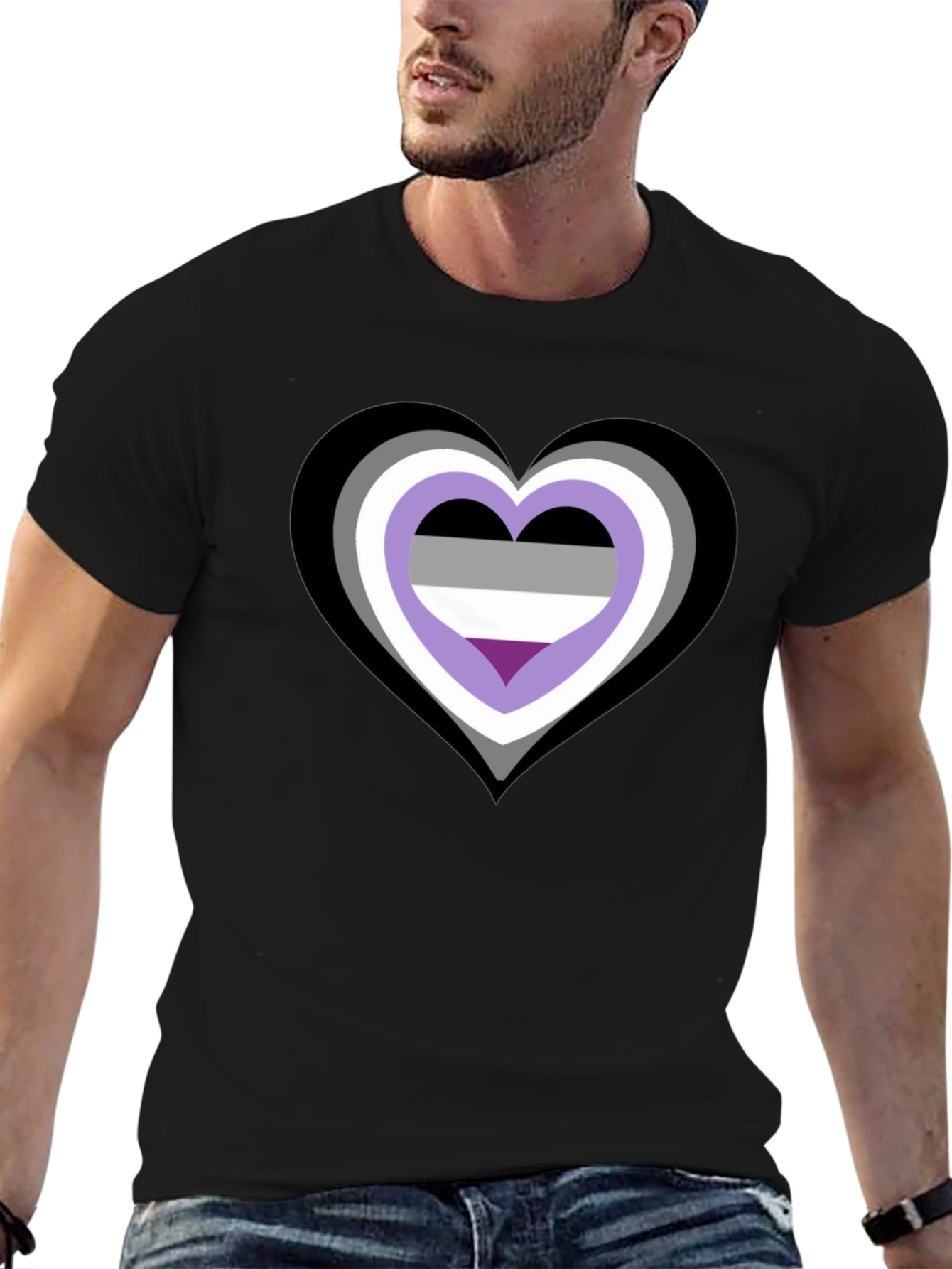 Black Asexual Pride Heart Graphic Tee - Black Cotton Blend view 6