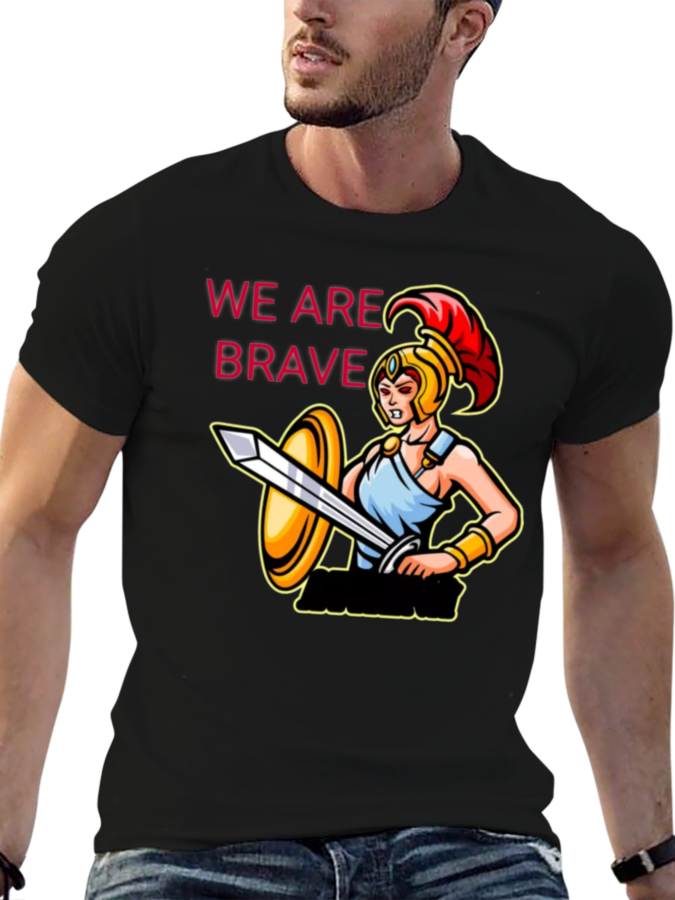 Black Brave Warrior Graphic Tee - Black Cotton T-Shirt view 6