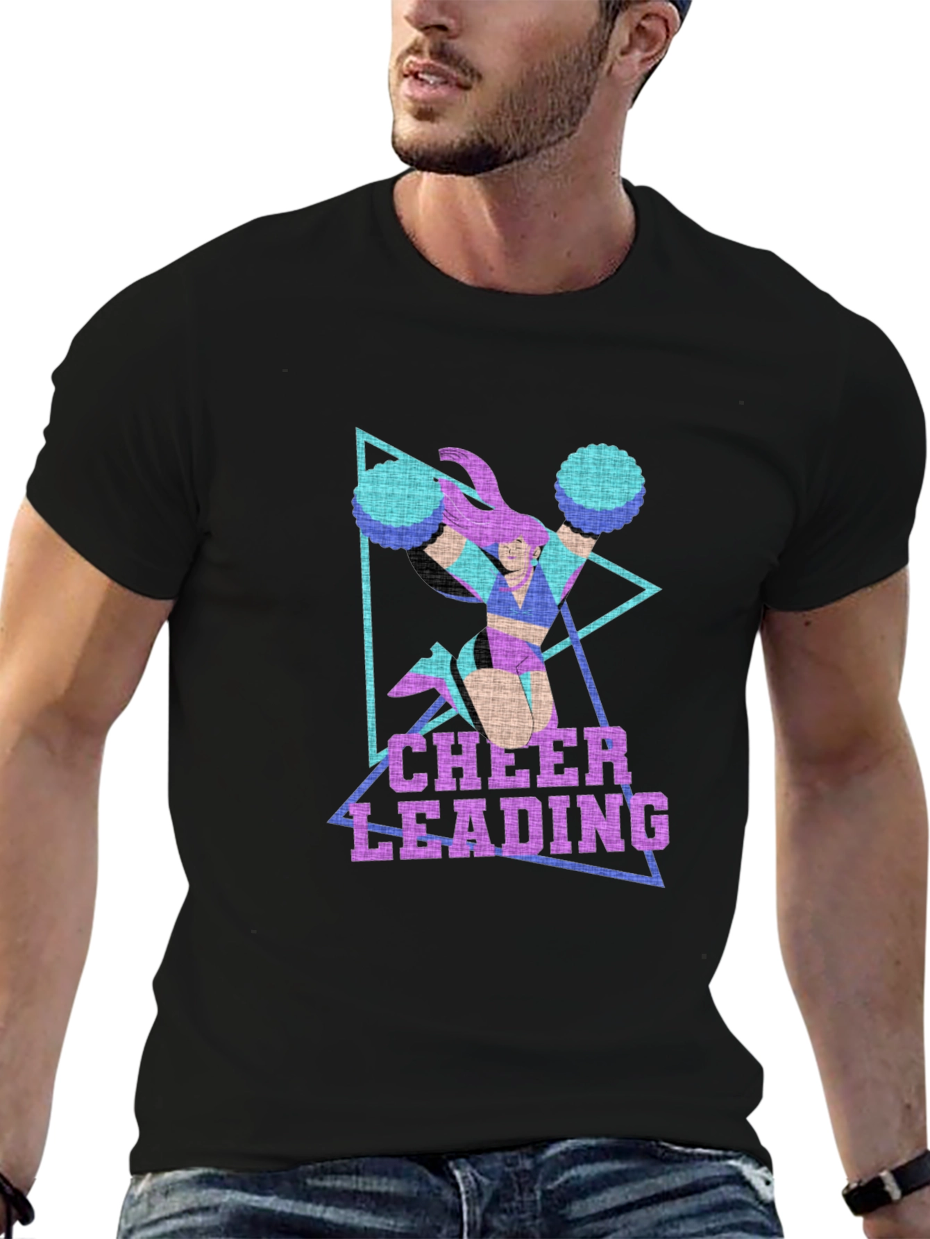 Black Cheerleading Graphic Print Black T-Shirt view 6