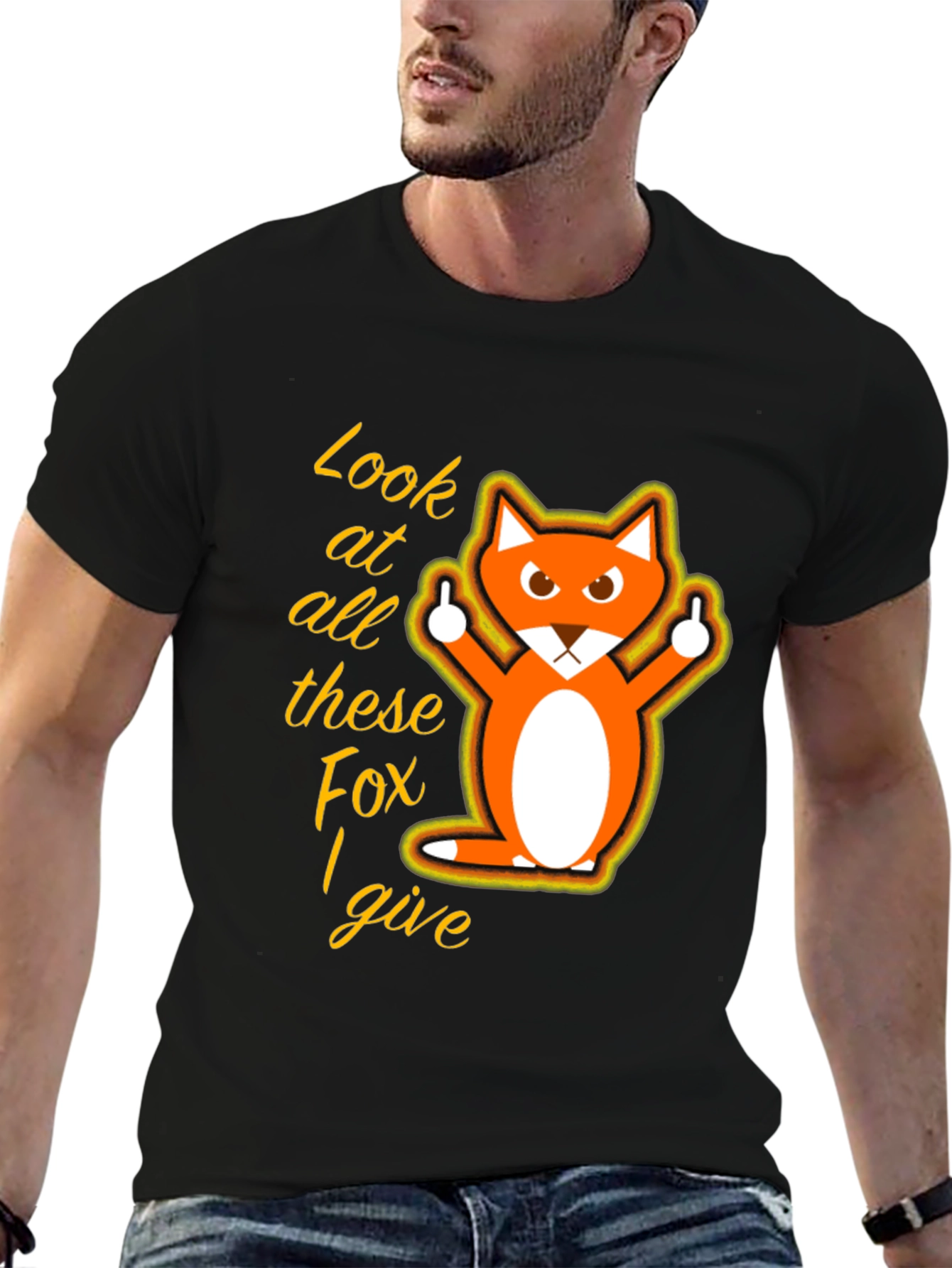 Black Funny Fox Graphic T-Shirt - Look at All These Fox I Give view 6