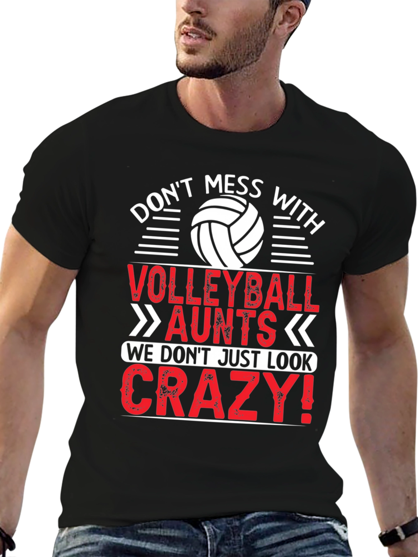 Black Volleyball Aunts Crazy Look T-Shirt view 6