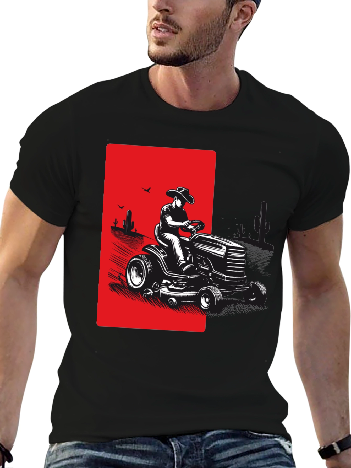 Black Cowboy Lawn Mower Graphic Tee - Black view 6