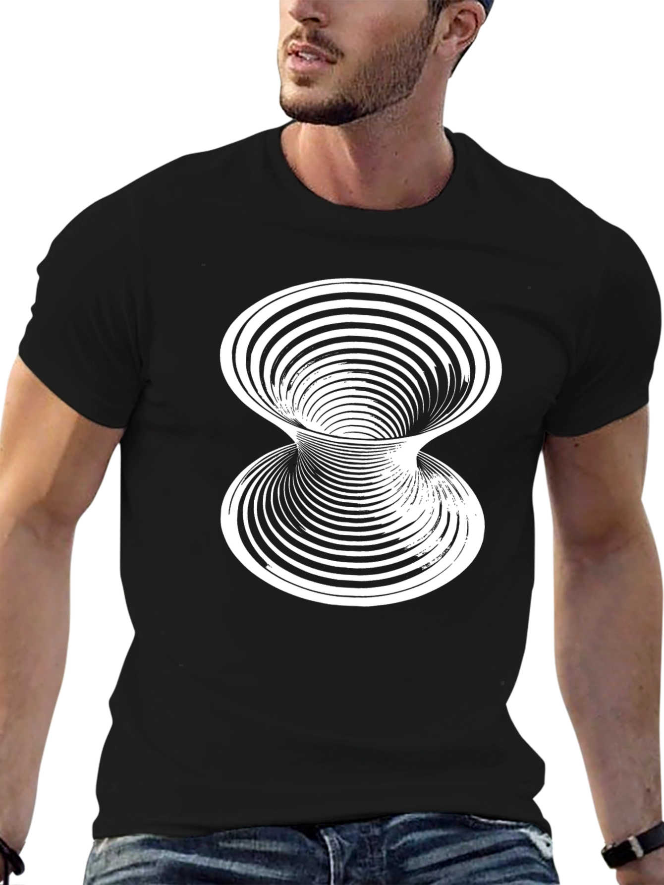 Black Optical Illusion Graphic Tee - Black Cotton T-Shirt view 6