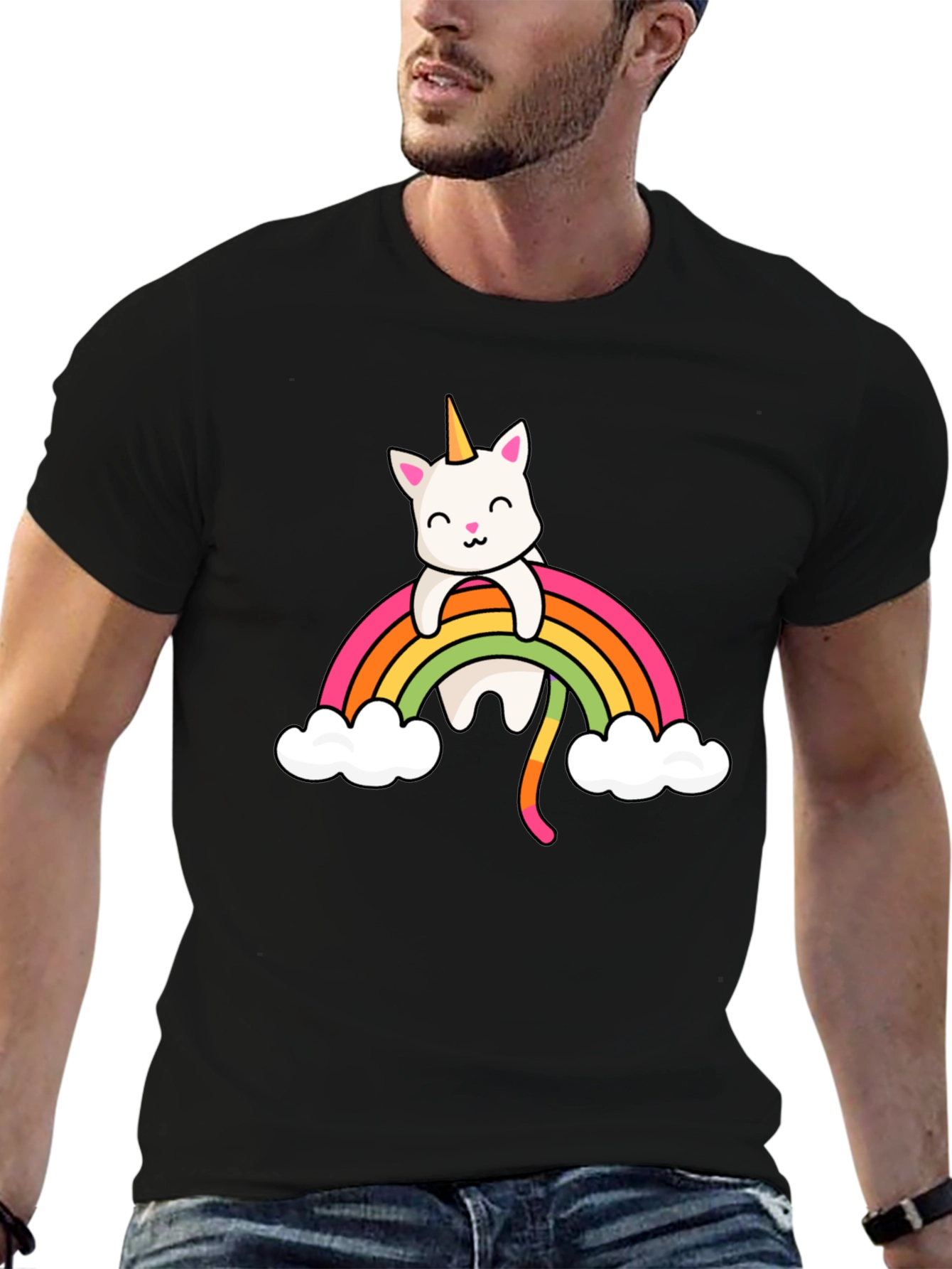 Black Unicorn Cat Rainbow T-Shirt view 6