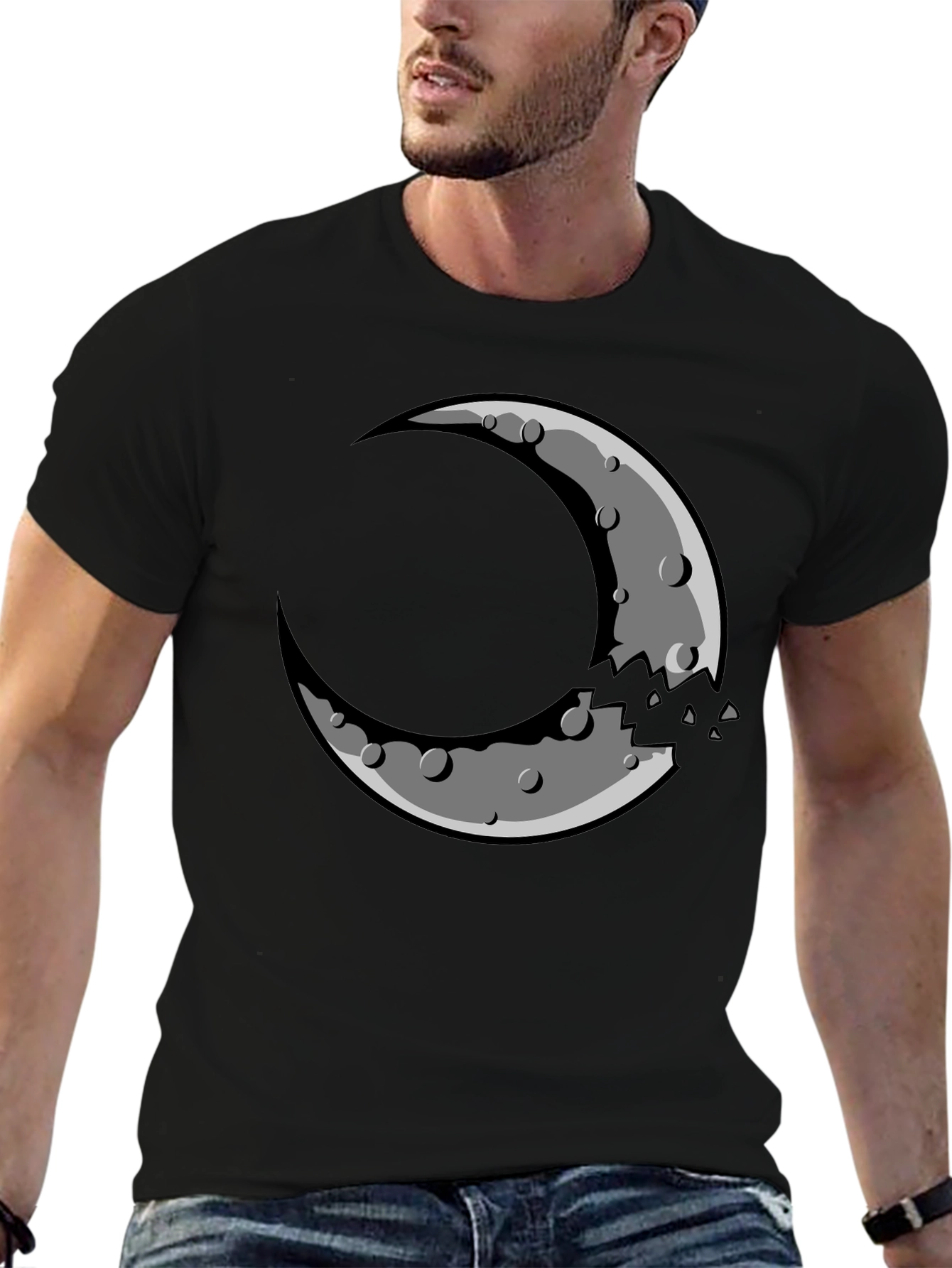 Black Crescent Moon Graphic Tee - Black Cotton Blend Shirt view 6