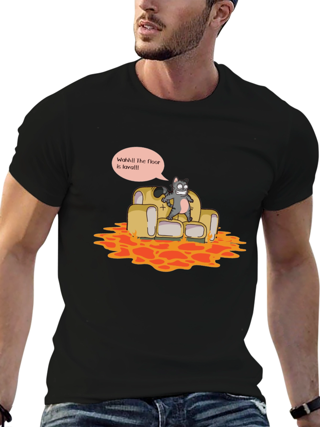 Black The Floor is Lava Funny Graphic Tee view 6