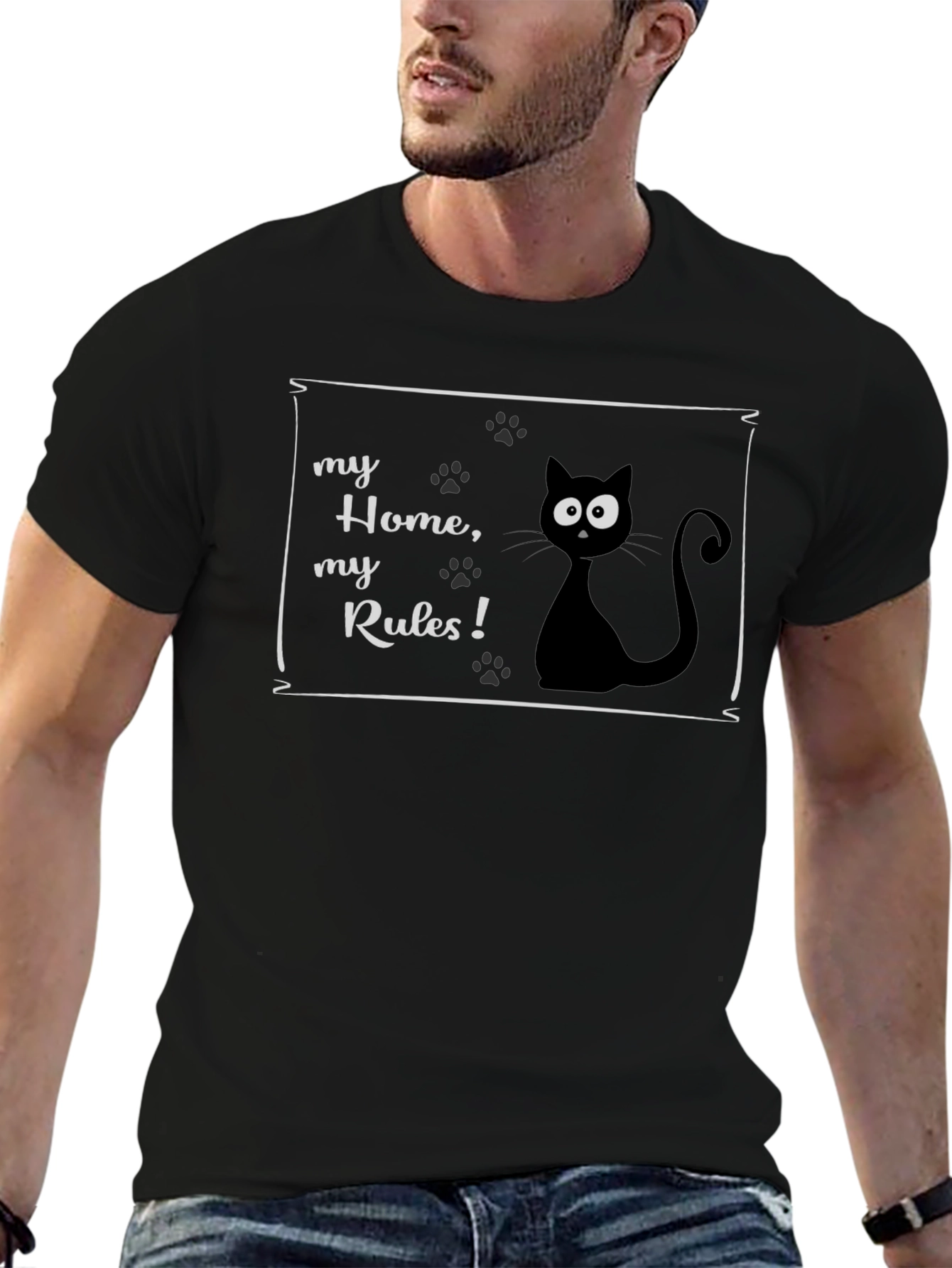 Black My Home, My Rules Cat T-Shirt view 6