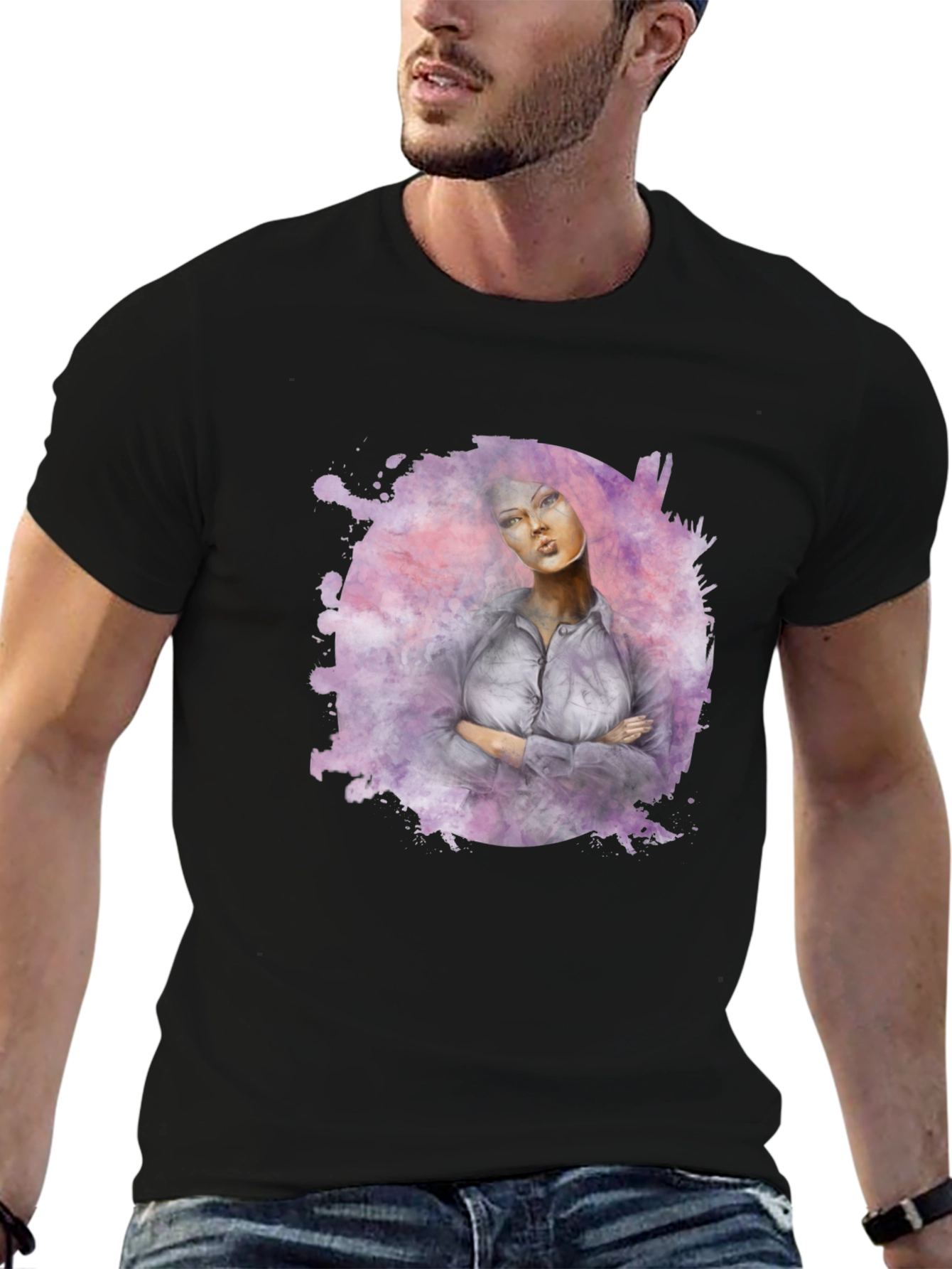 Black Watercolor Woman Graphic Tee - Unique Artistic Design view 6