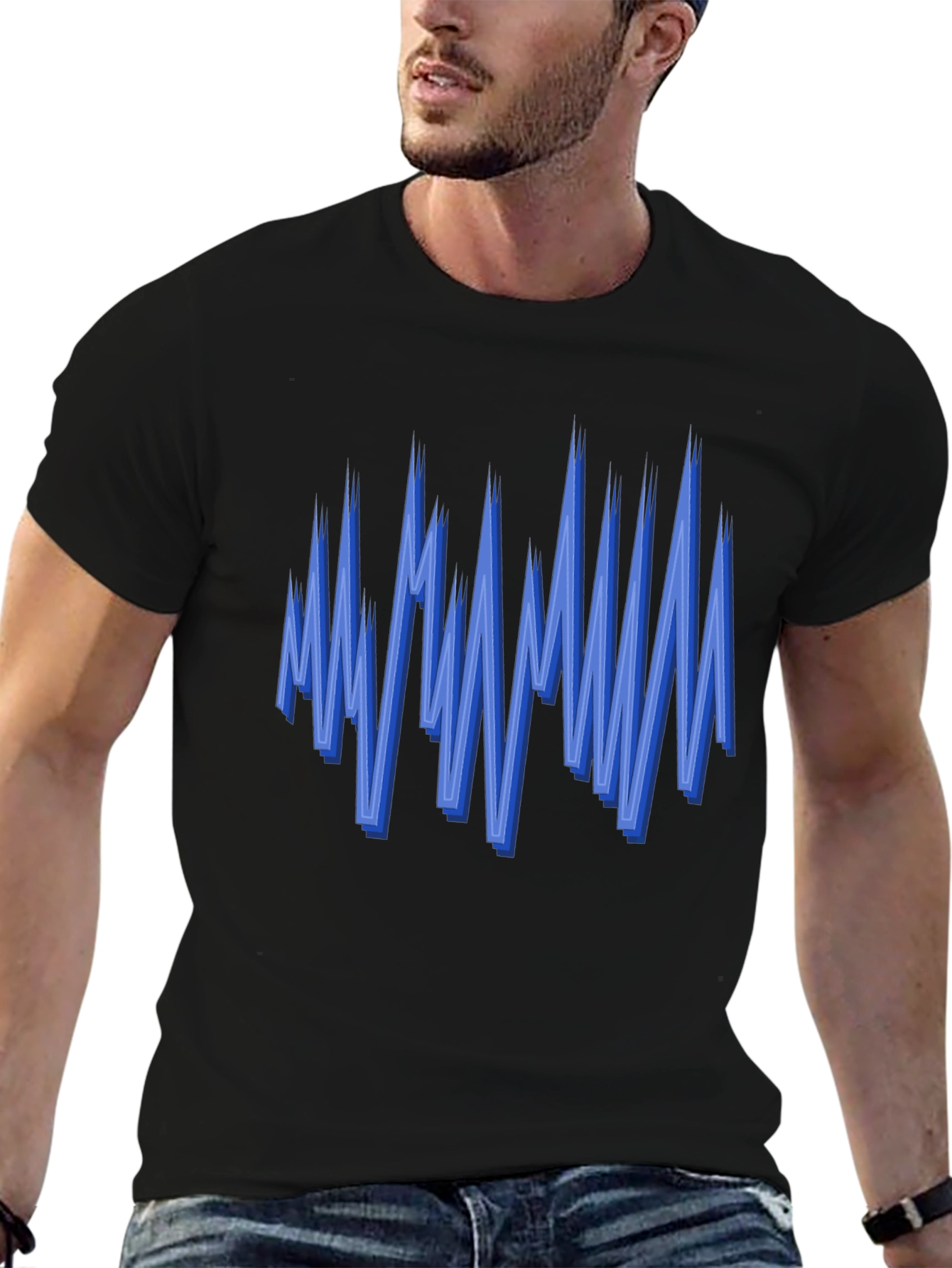 Black Abstract Blue Graphic Print Black Tee view 6
