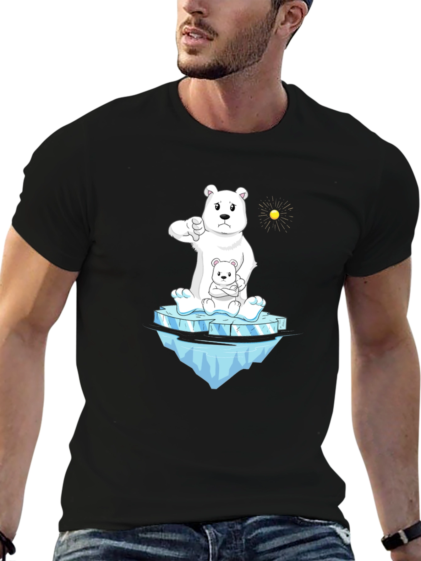 Black Polar Bear Cartoon Graphic Tee - Black view 6