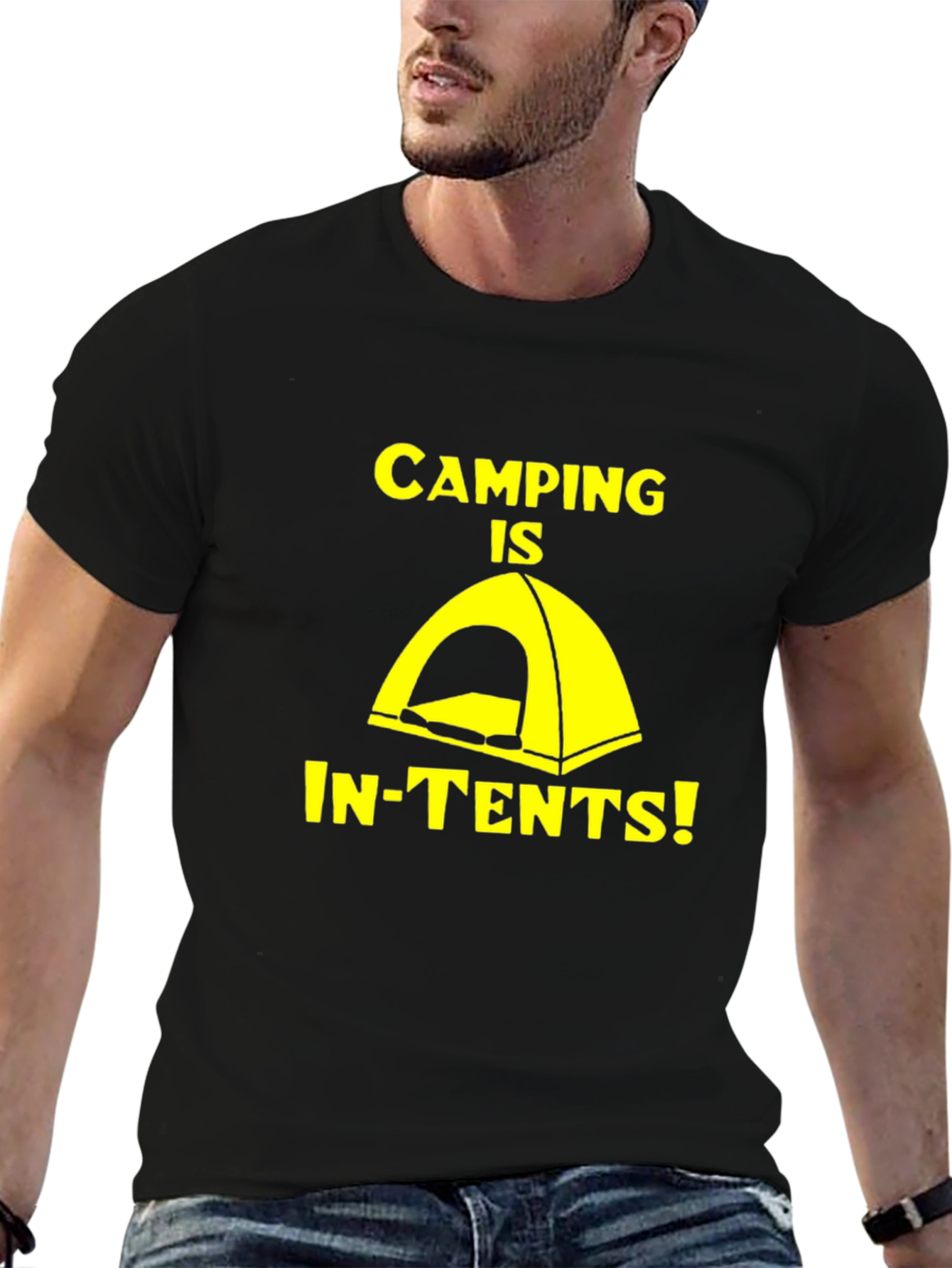 Black Camping Is In-Tents! Novelty Graphic T-Shirt view 6