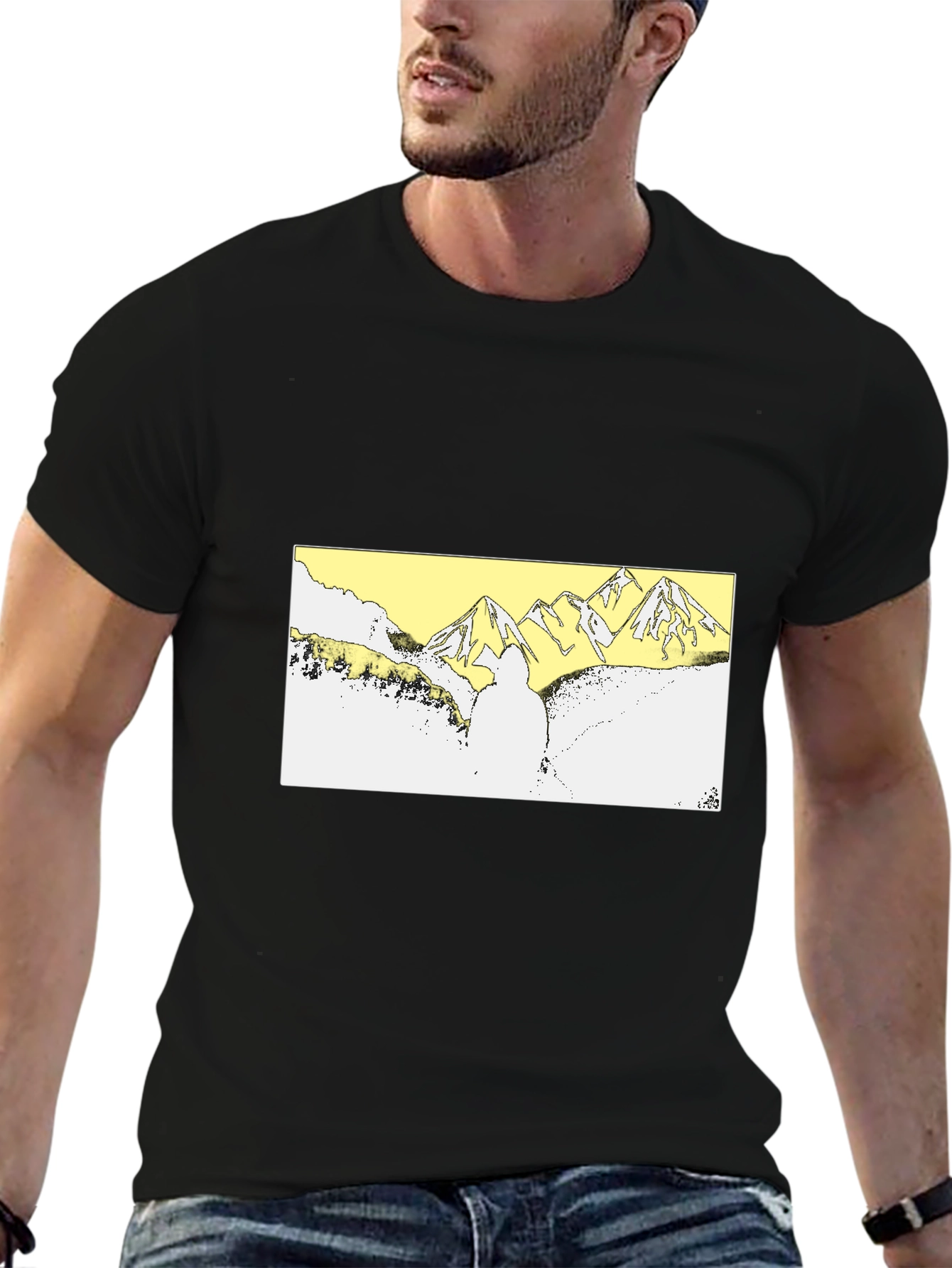 Black Black T-Shirt with Mountain Landscape Graphic view 6