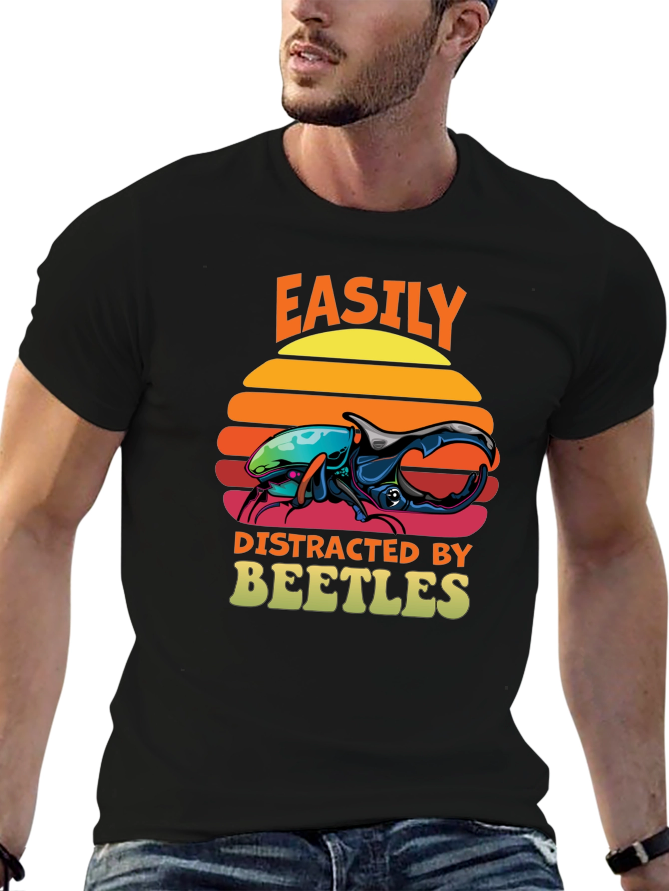Black Easily Distracted by Beetles T-Shirt view 6