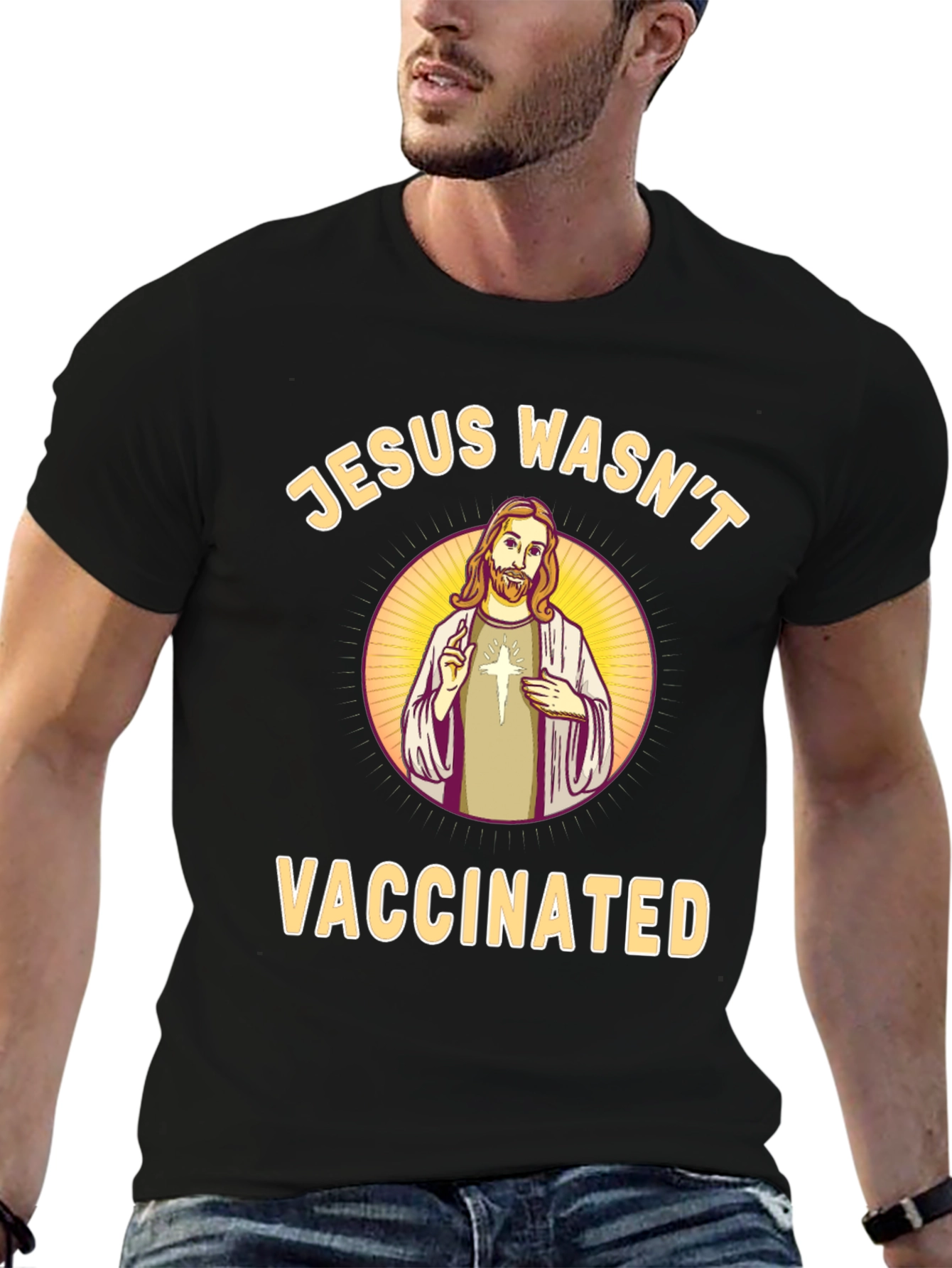 Black Jesus Wasn't Vaccinated Black T-Shirt view 6