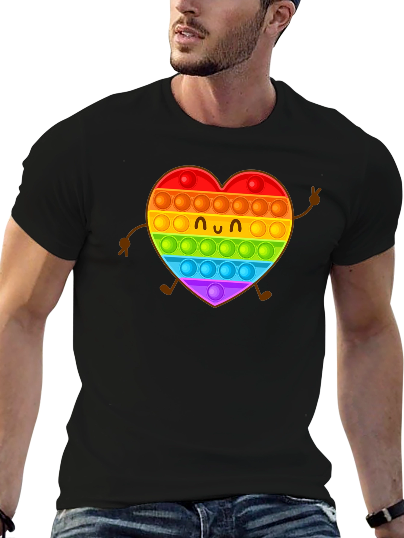 Black Rainbow Heart Pop It Graphic Tee view 6