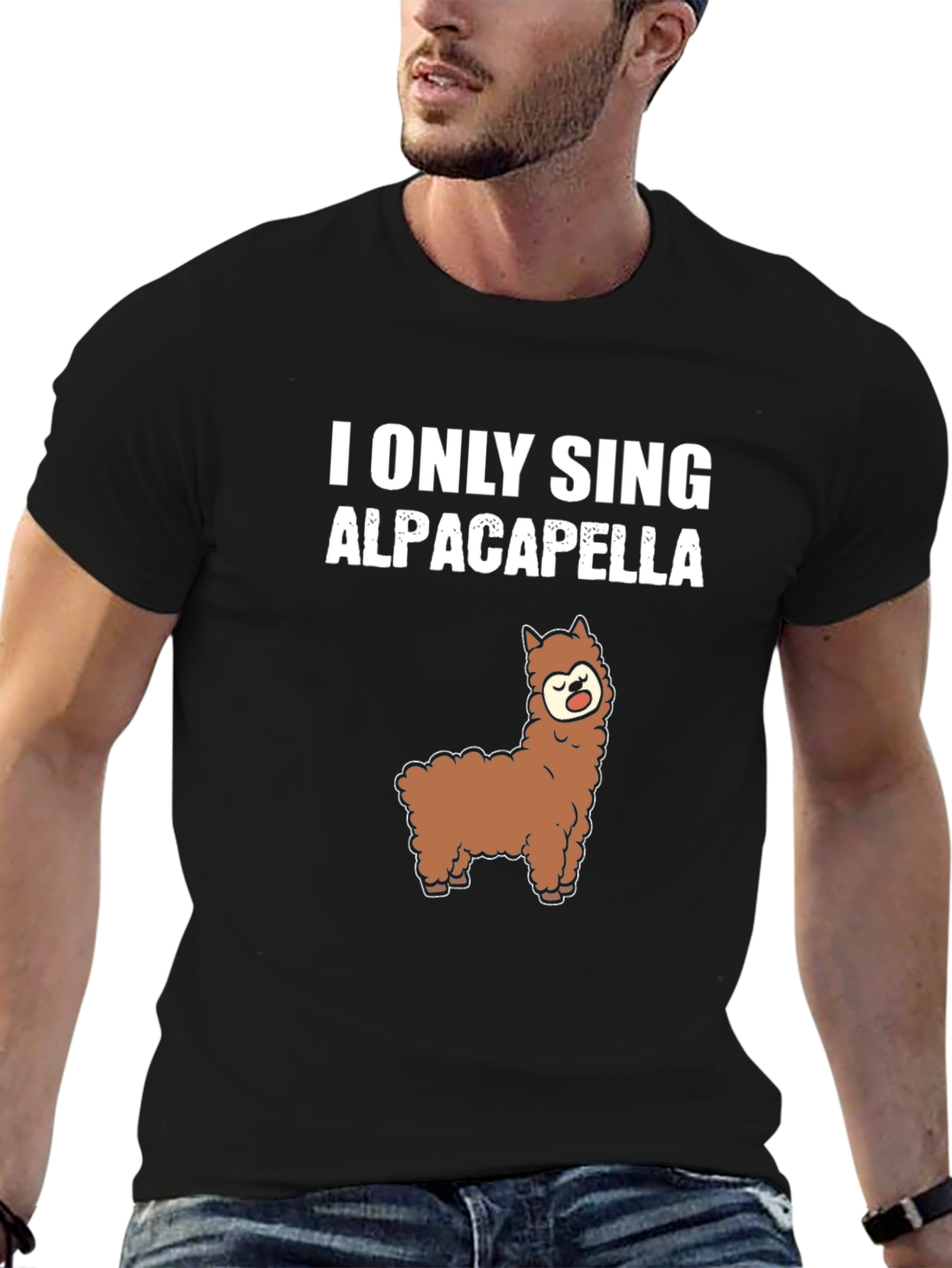 Black Alpaca-pella T-Shirt Funny Music Pun Tee view 6