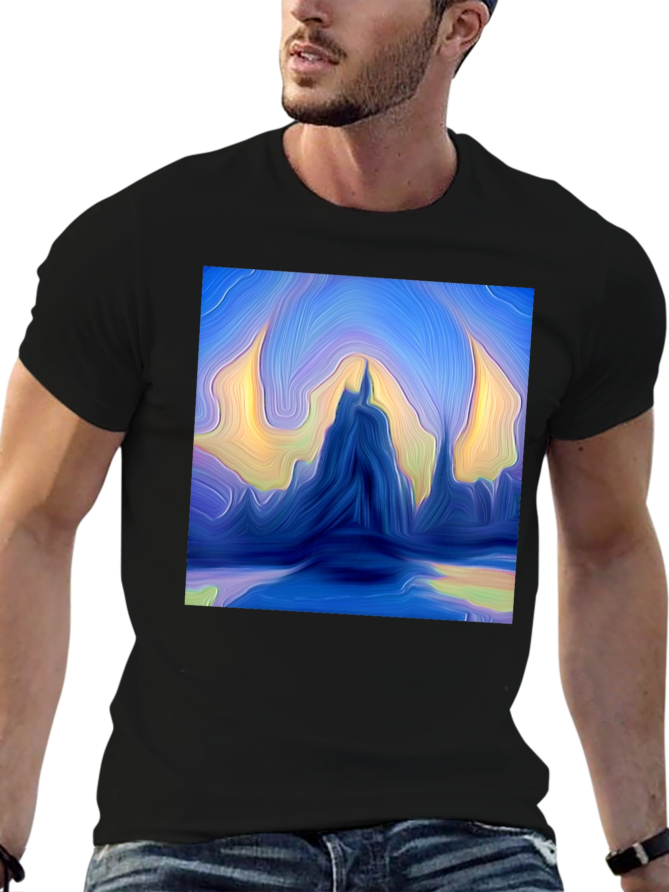 Black Abstract Mountains Graphic Tee view 6