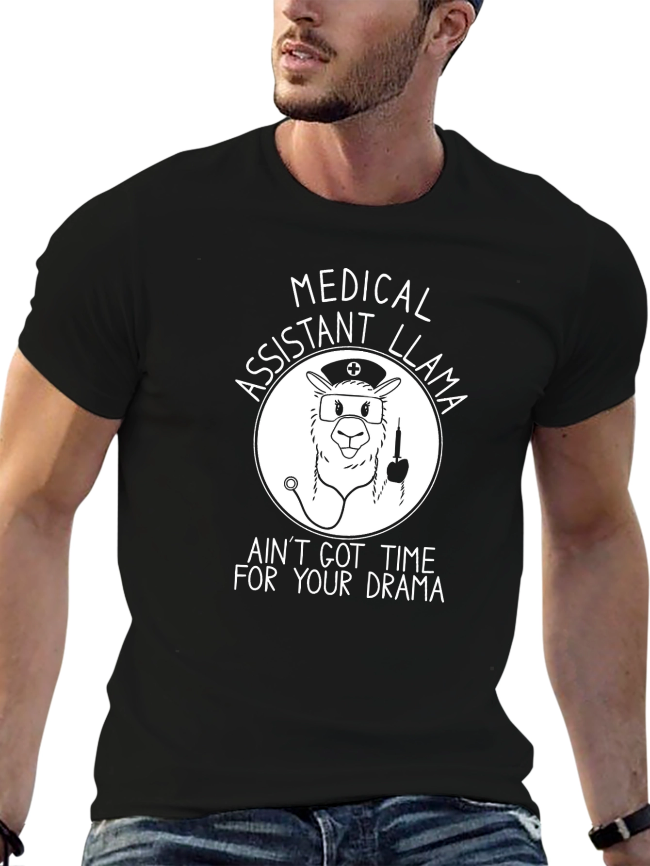 Black Medical Assistant Llama Graphic Tee - Ain't Got Time For Your Drama view 6
