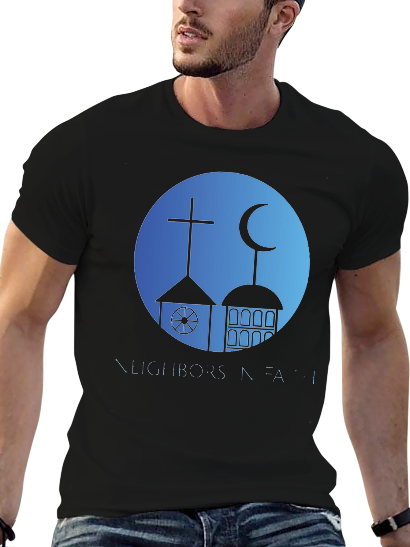 Black Neighbors in Faith T-Shirt - Religious Harmony Design view 6