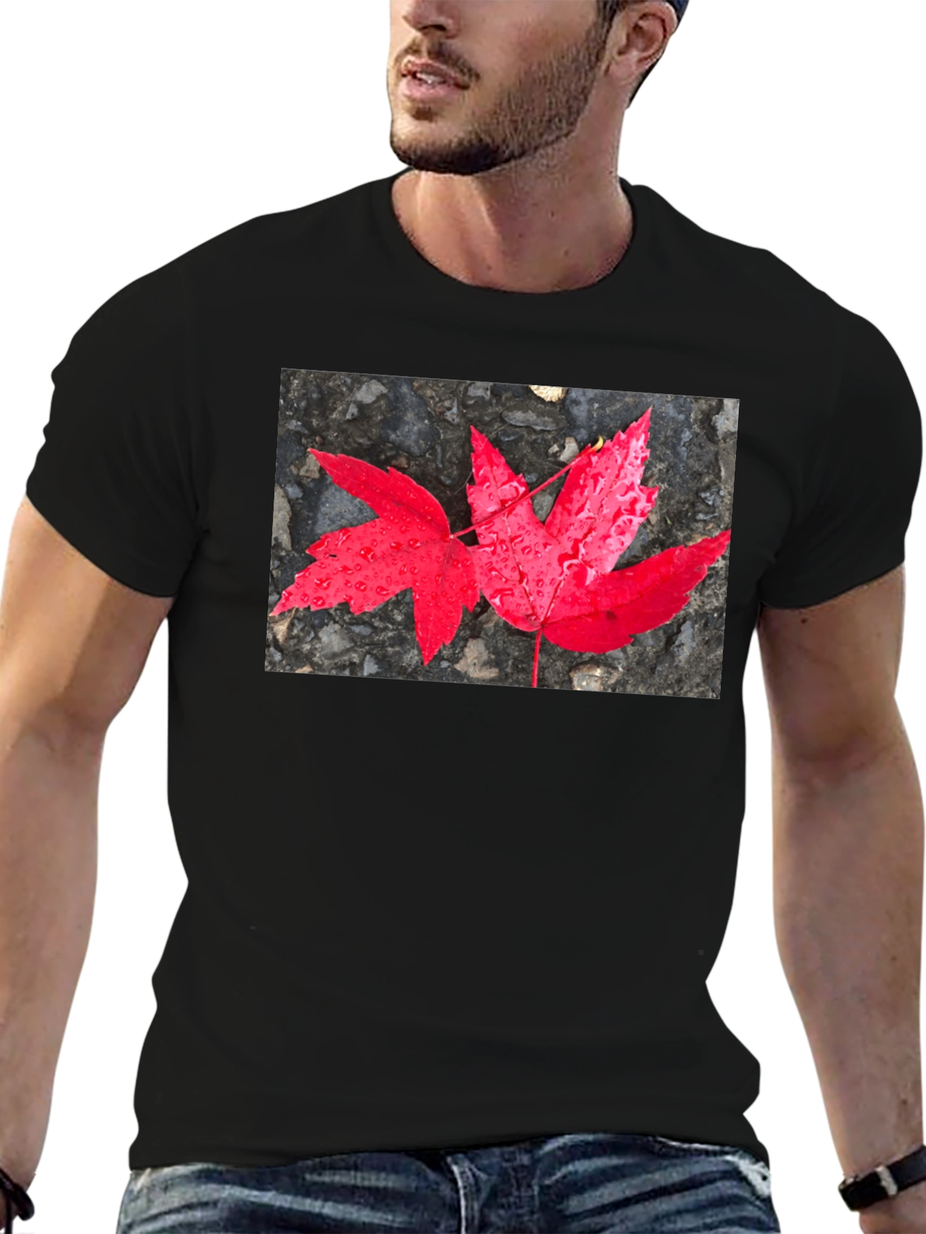 Black Red Maple Leaf Graphic T-Shirt view 6