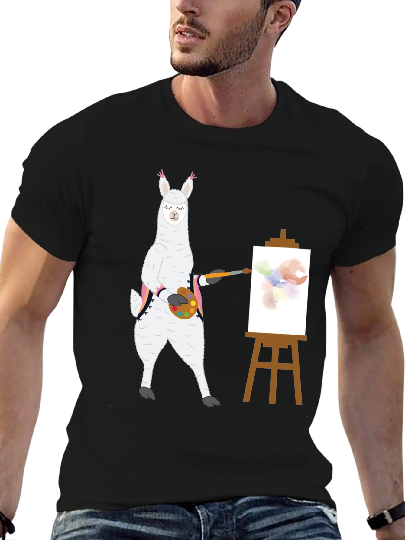 Black Llama Artist T-Shirt - Painter Alpaca Tee view 6