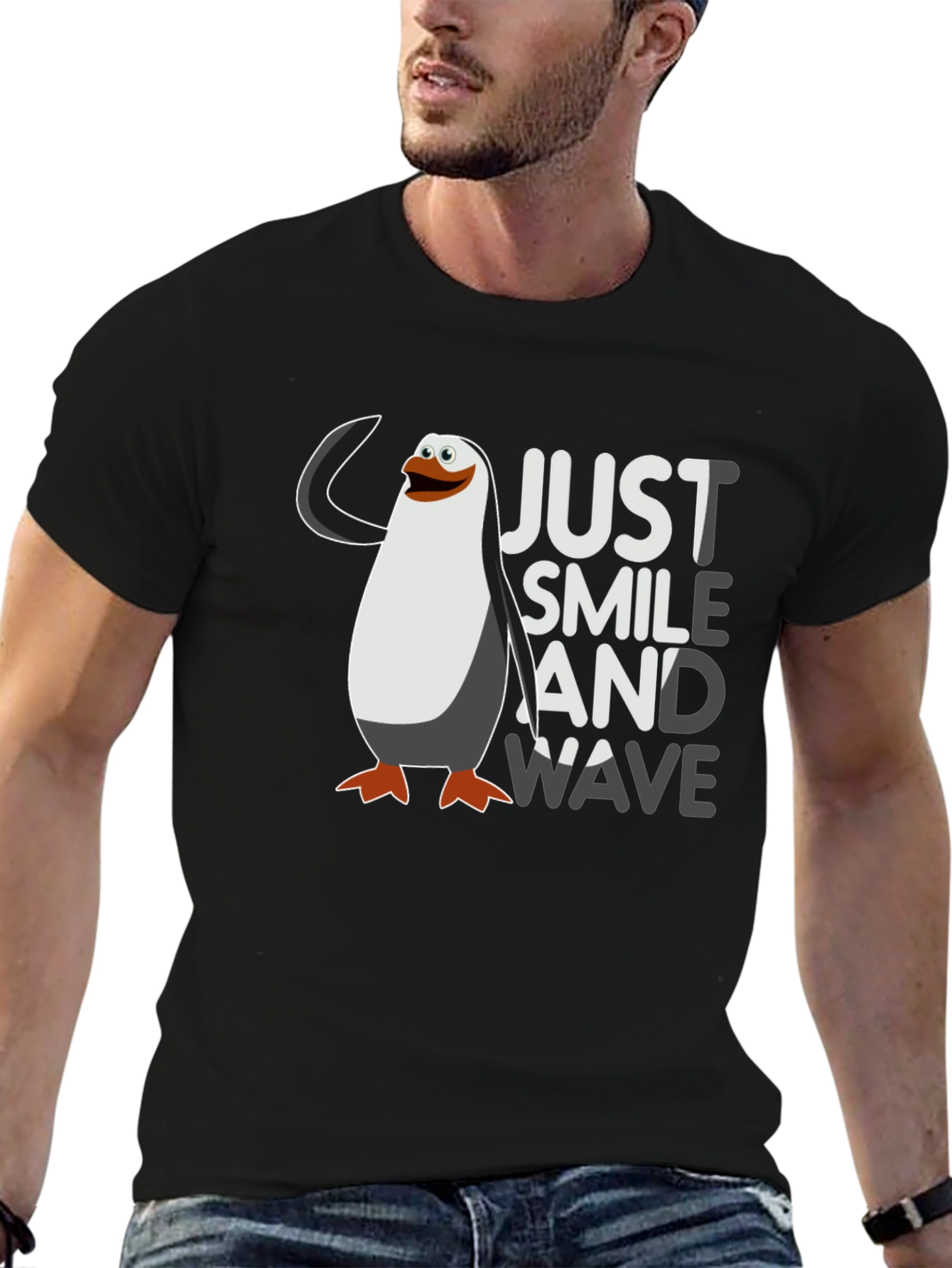 Black Just Smile and Wave Penguin T-Shirt view 6