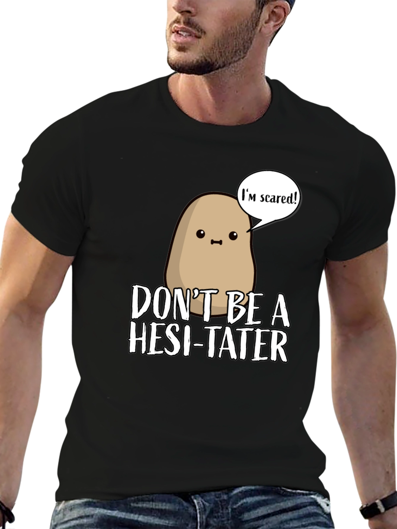 Black Funny Potato T-Shirt - Don't Be a Hesi-Tater! view 6