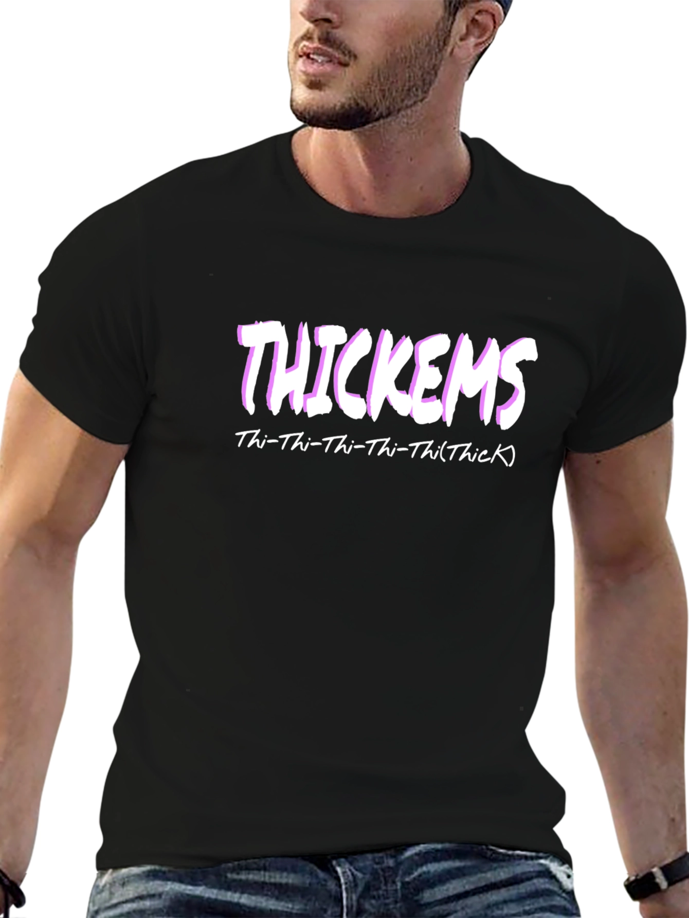 Black Thickems Graphic T-Shirt - Thi-Thi-Thi-Thi(Thick) view 6